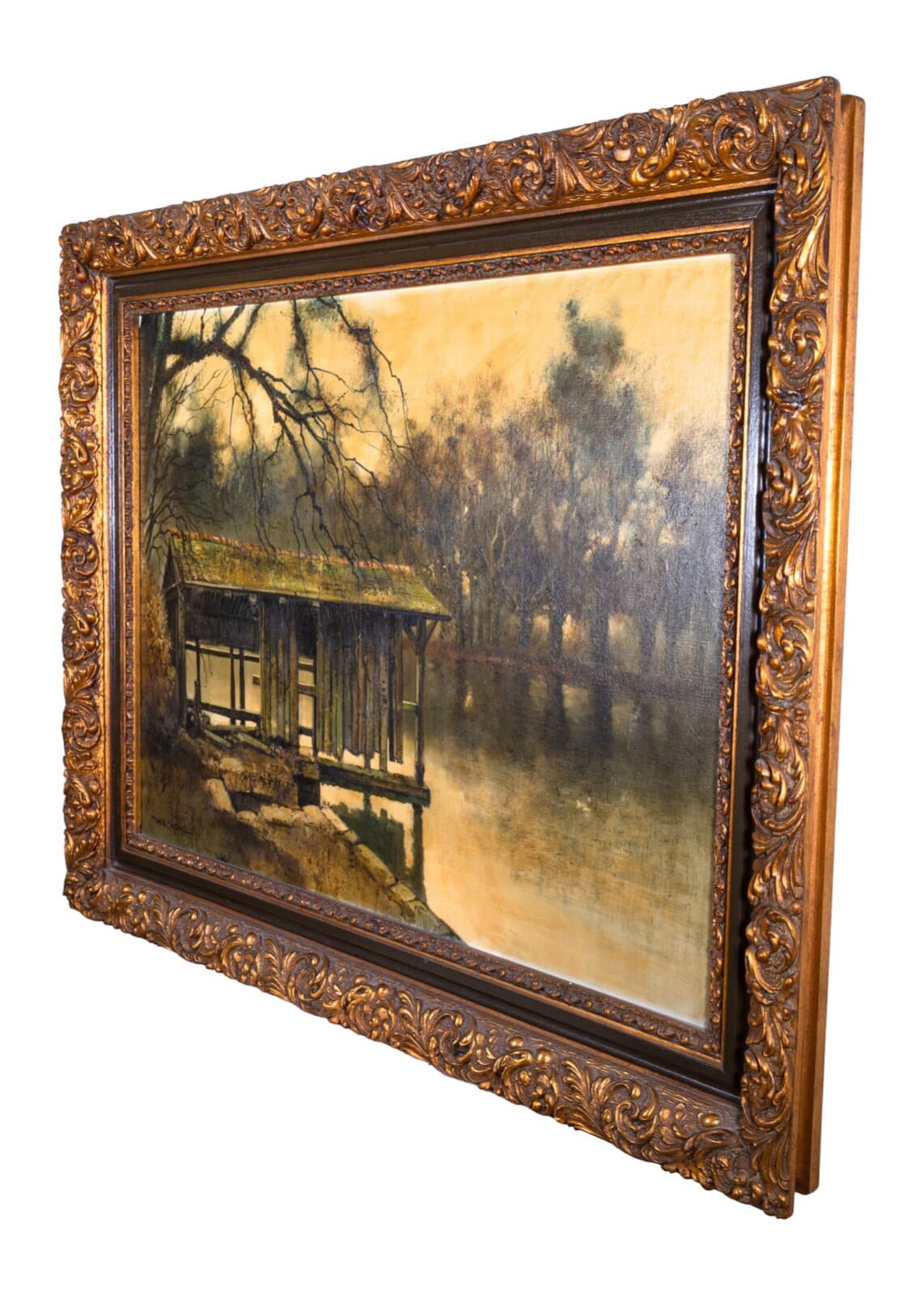 Marc Capaud Etang at Sologne Signed 1975 Oil Painting on Canvas French Landscape - Thumbnail 10