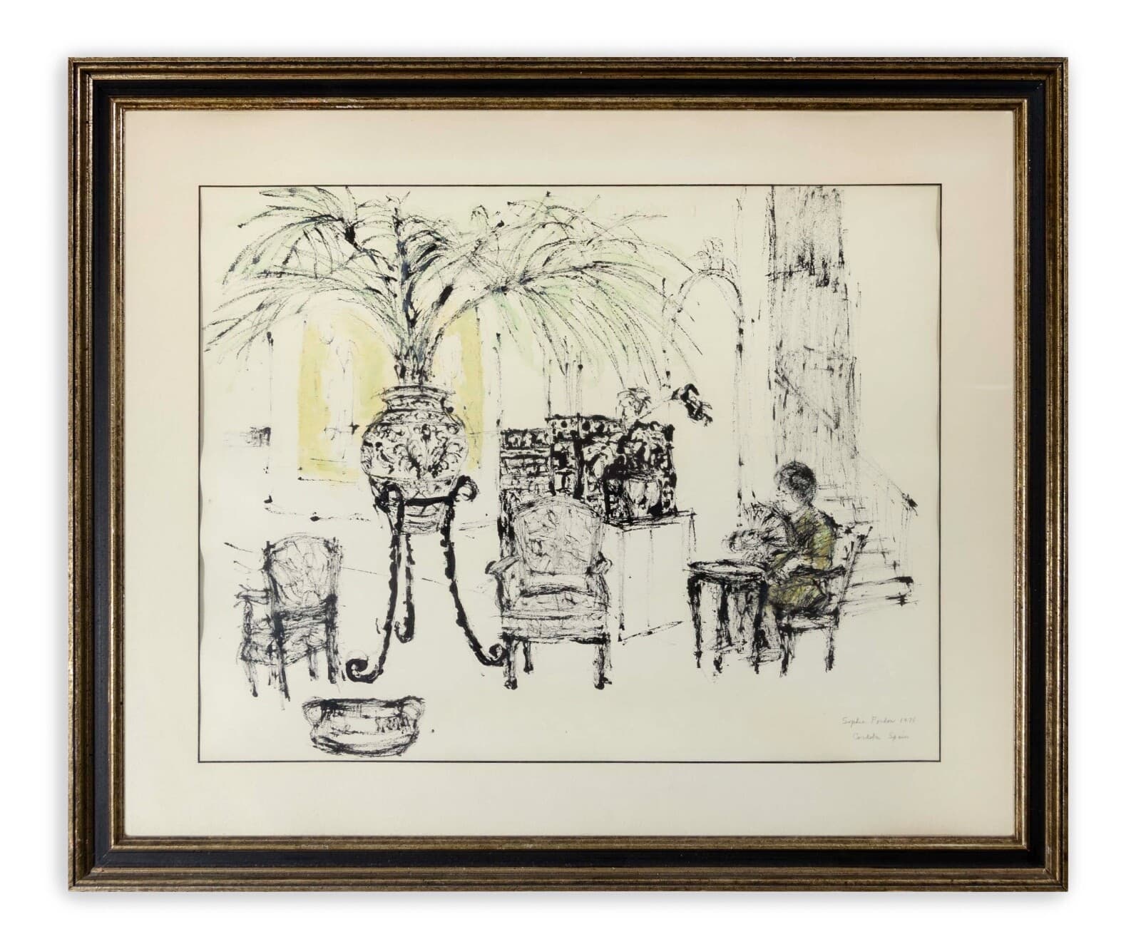 Sophie Fordon Cordoba Spain 1971 Signed Modernist Watercolor Drawing Framed - Thumbnail 2