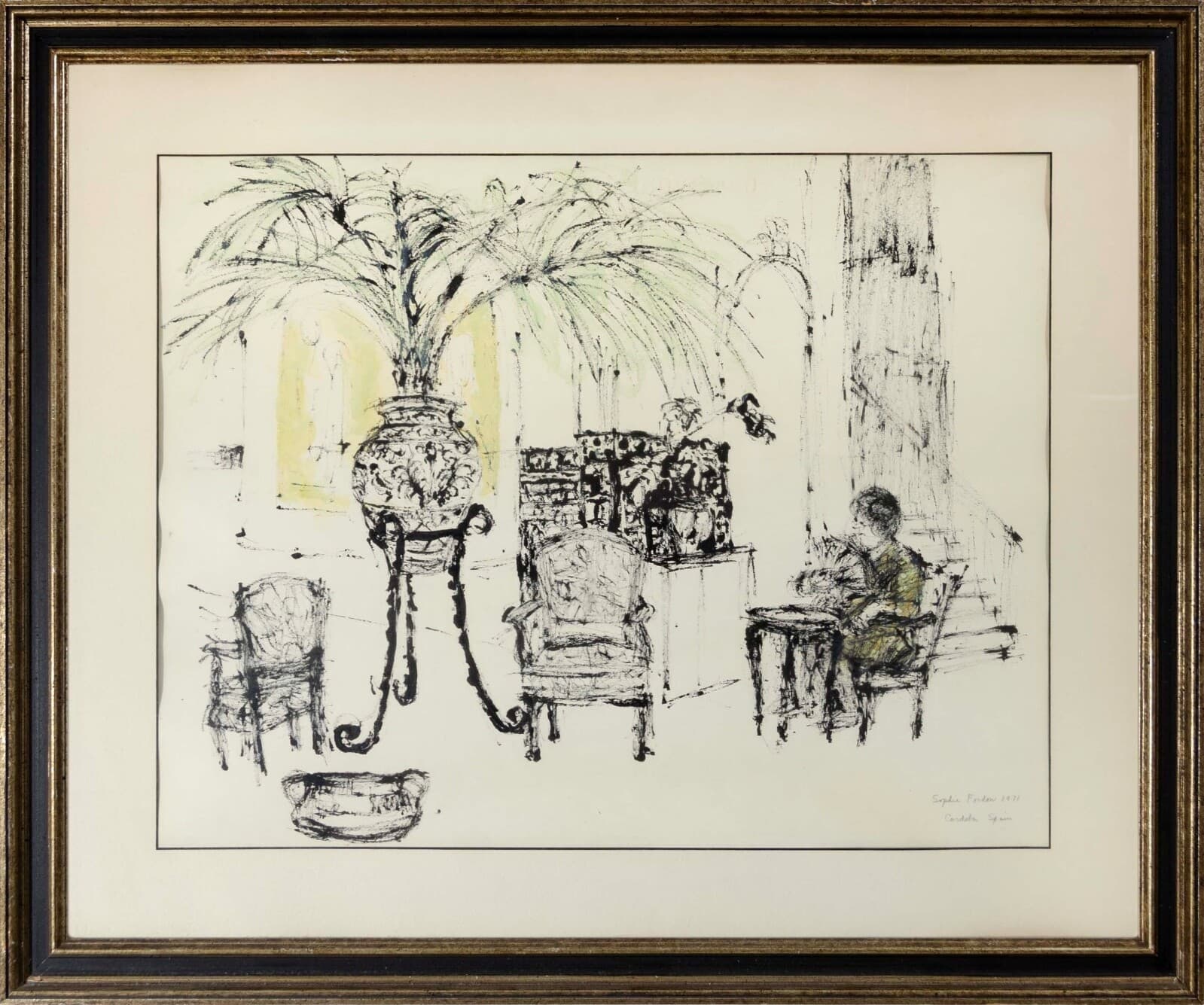 Sophie Fordon Cordoba Spain 1971 Signed Modernist Watercolor Drawing Framed