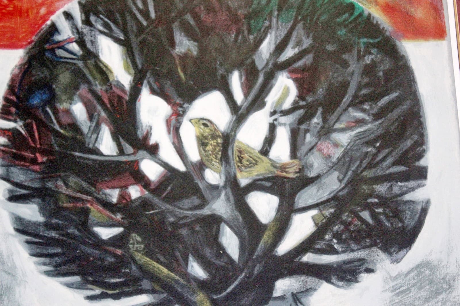 Mid Century Modern Framed Drawing Signed Aldo Londino Dated 1960s Bird in Tree - Thumbnail 4