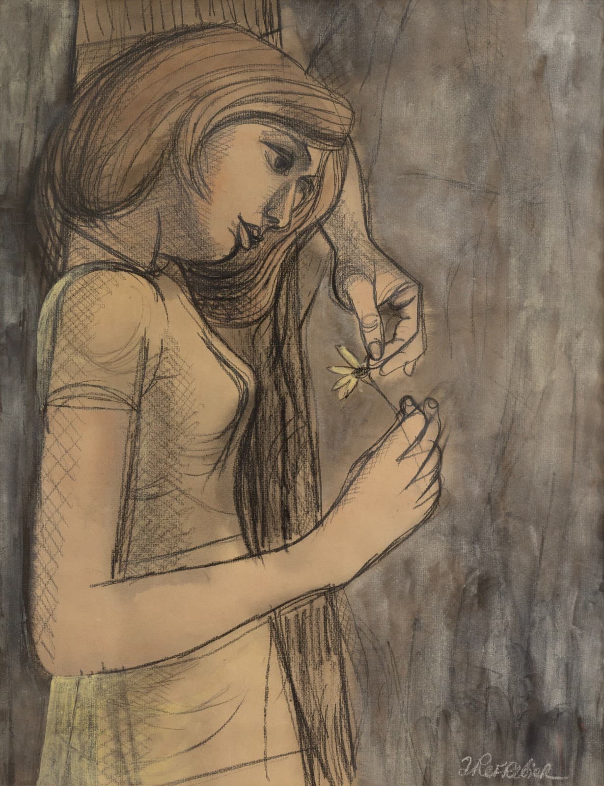 Anton Refregier (1905-1979) Dreaming Signed Charcoal Drawing Mid-Century Modern - Thumbnail 2