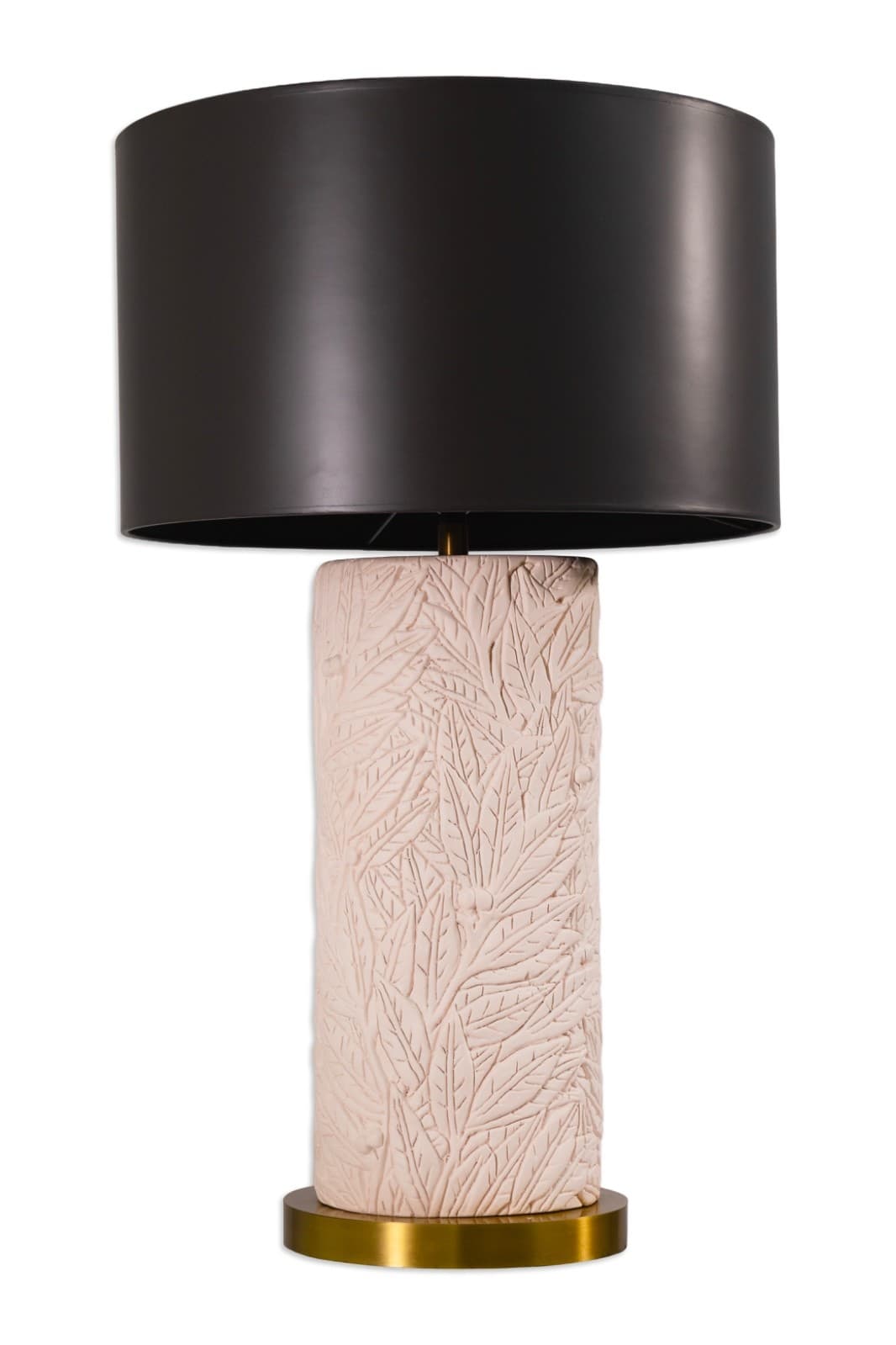 Pair Of Pink Ceramic Flower And Leaf Motif Table Lamps With Vinyl Shades - Thumbnail 2