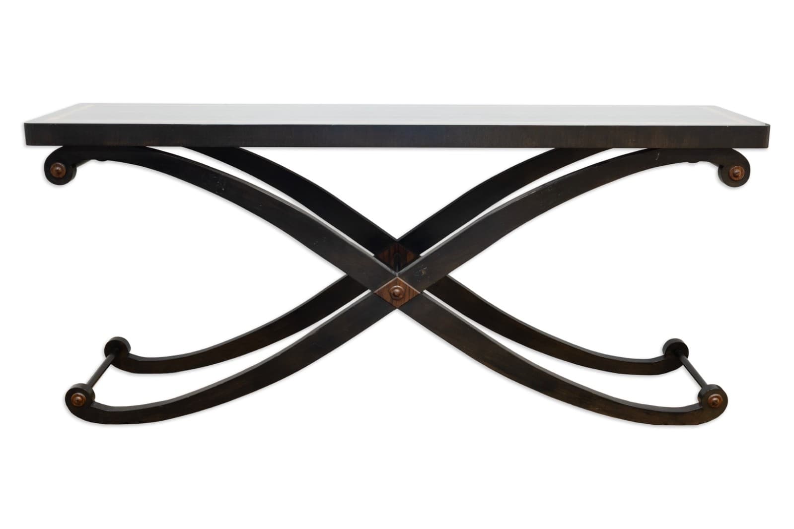 Large Rectangular Curved Wood Console Table With Cross Legs - Thumbnail 2