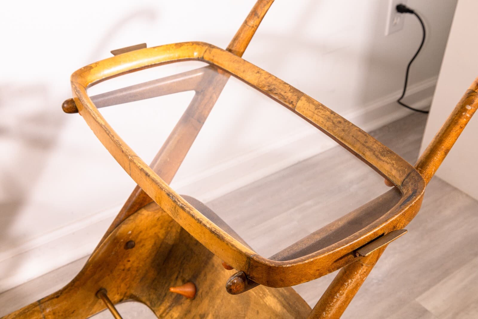 Aldo Tura Goat Skin Brass Bar Serving Cart Vintage 1950s Mid Century Modern - Thumbnail 3