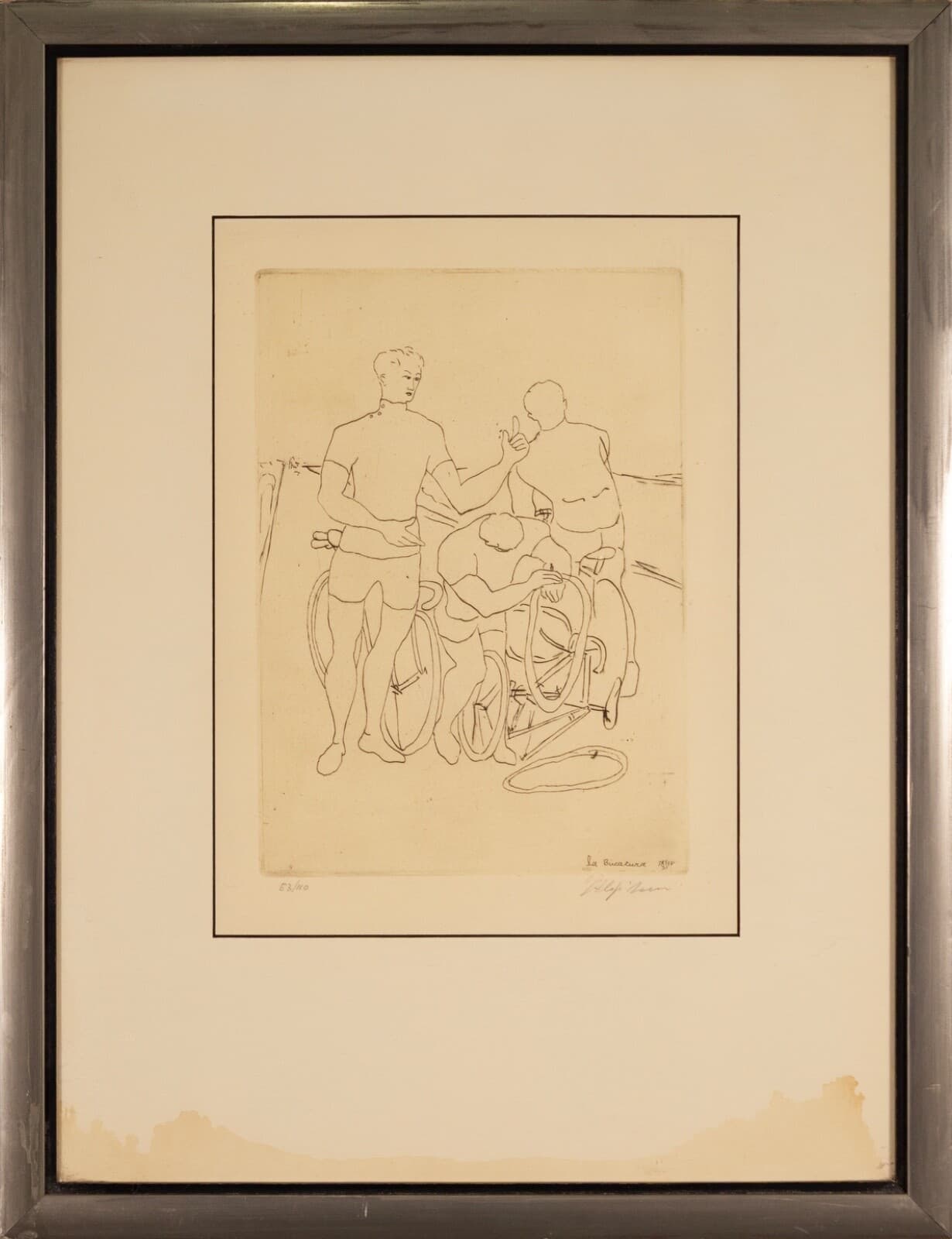 August Mosca Le Demarre Signed Modern Figurative Etching on Paper 53/110 Framed - Thumbnail 2