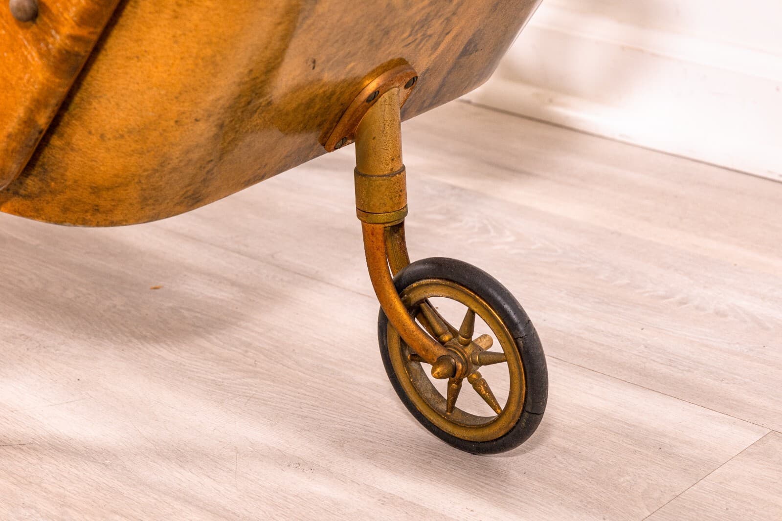 Aldo Tura Goat Skin Brass Bar Serving Cart Vintage 1950s Mid Century Modern - Thumbnail 8