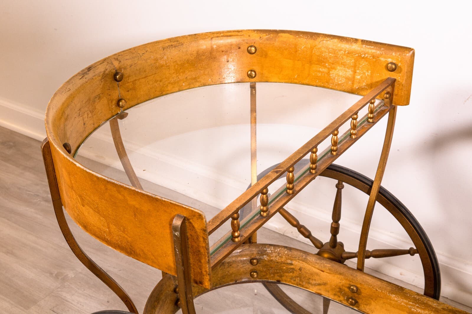 Aldo Tura Goat Skin Brass Bar Serving Cart Vintage 1950s Mid Century Modern - Thumbnail 4