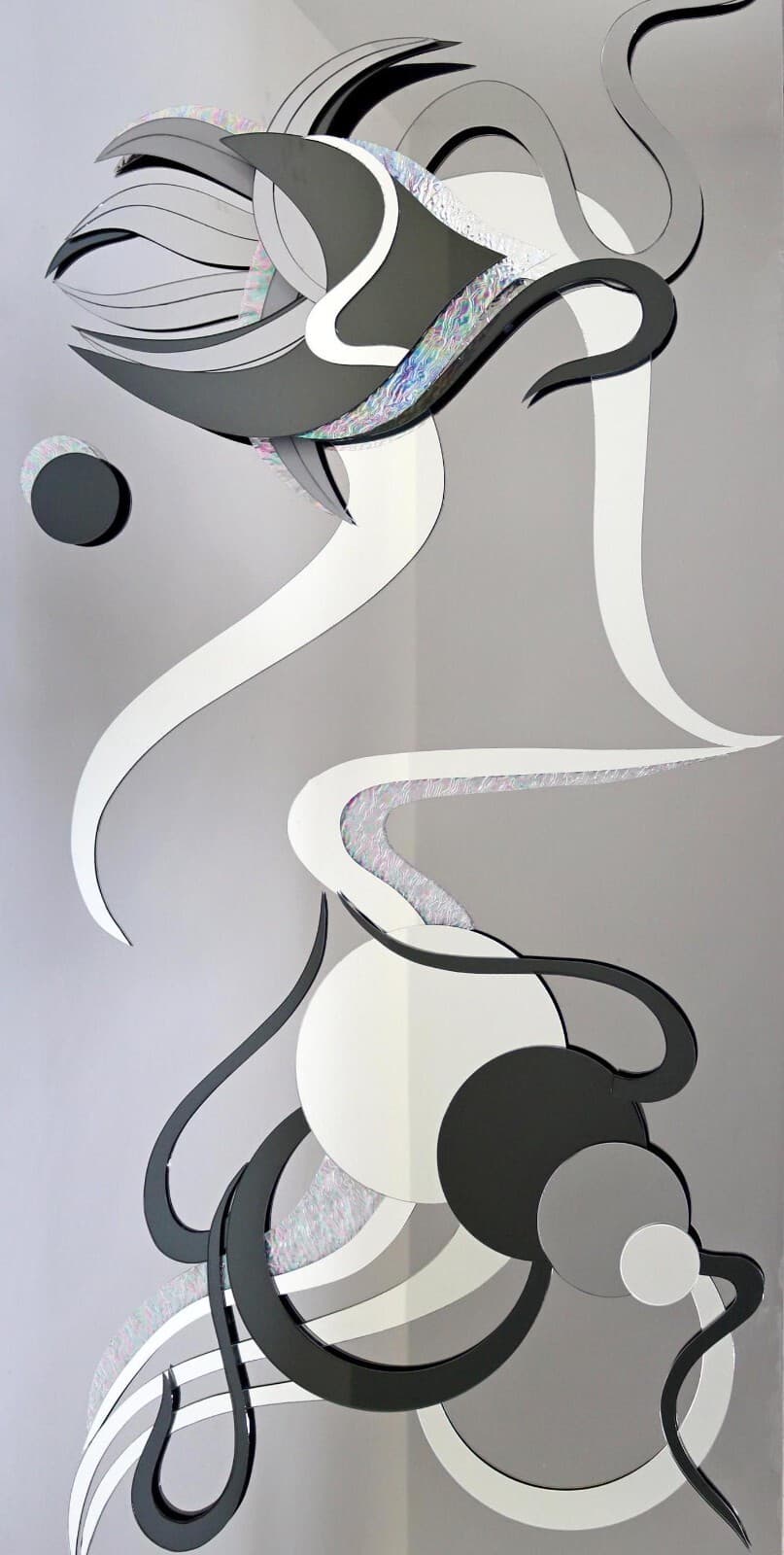 Contemporary Modern 1980s Abstract Black and White Hanging Wall Art Mirror