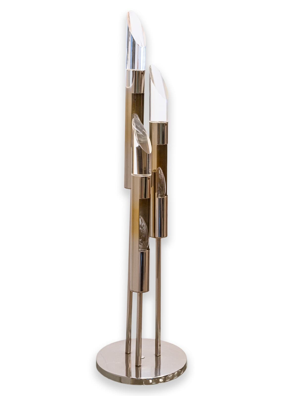 1970s Polished Chrome Three Fixture Table Lamp with Lucite Acrylic Prism Tips