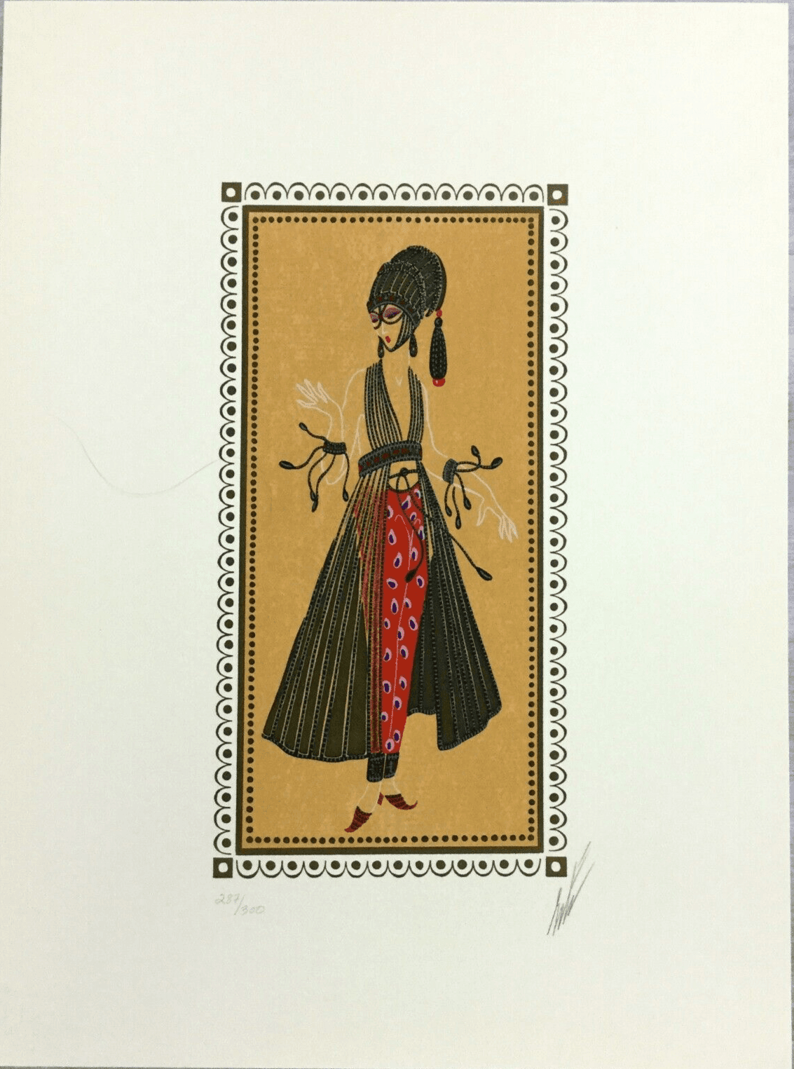 Mid Century Modern Deco Unframed Calyph's Favorite Erte Signed Lithograph