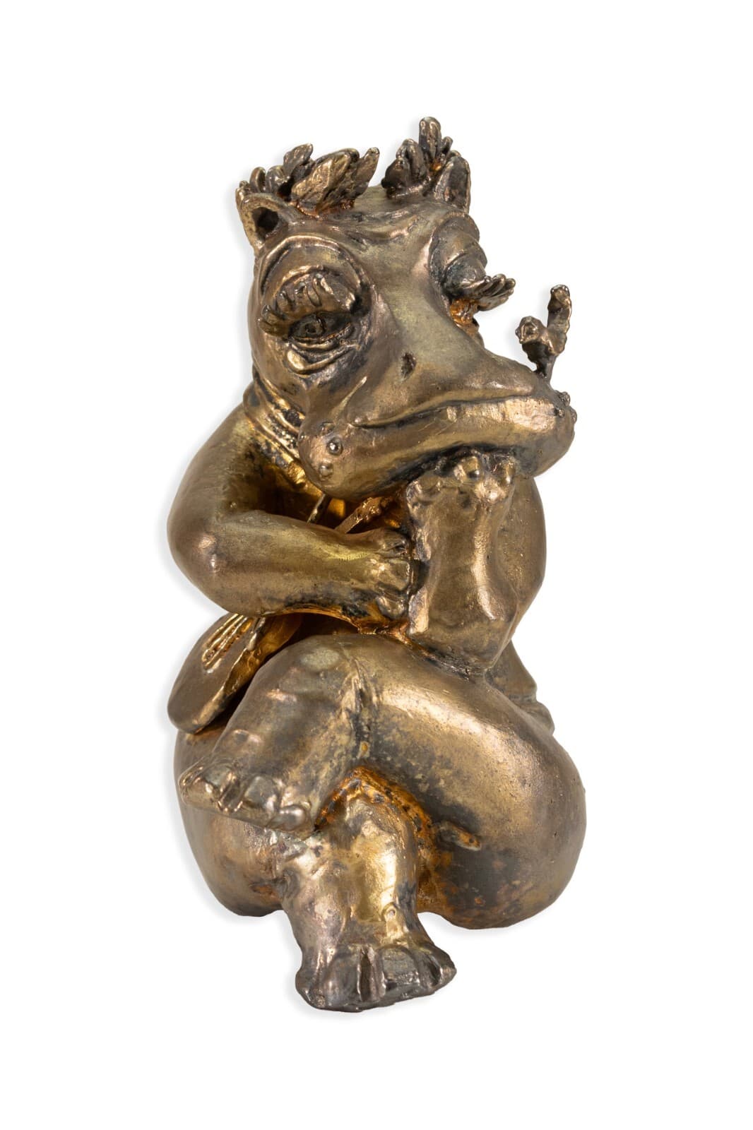 Modern Brutalist Fashionista Hippopotamus Cast Metal Sculpture Signed G.G. 1973