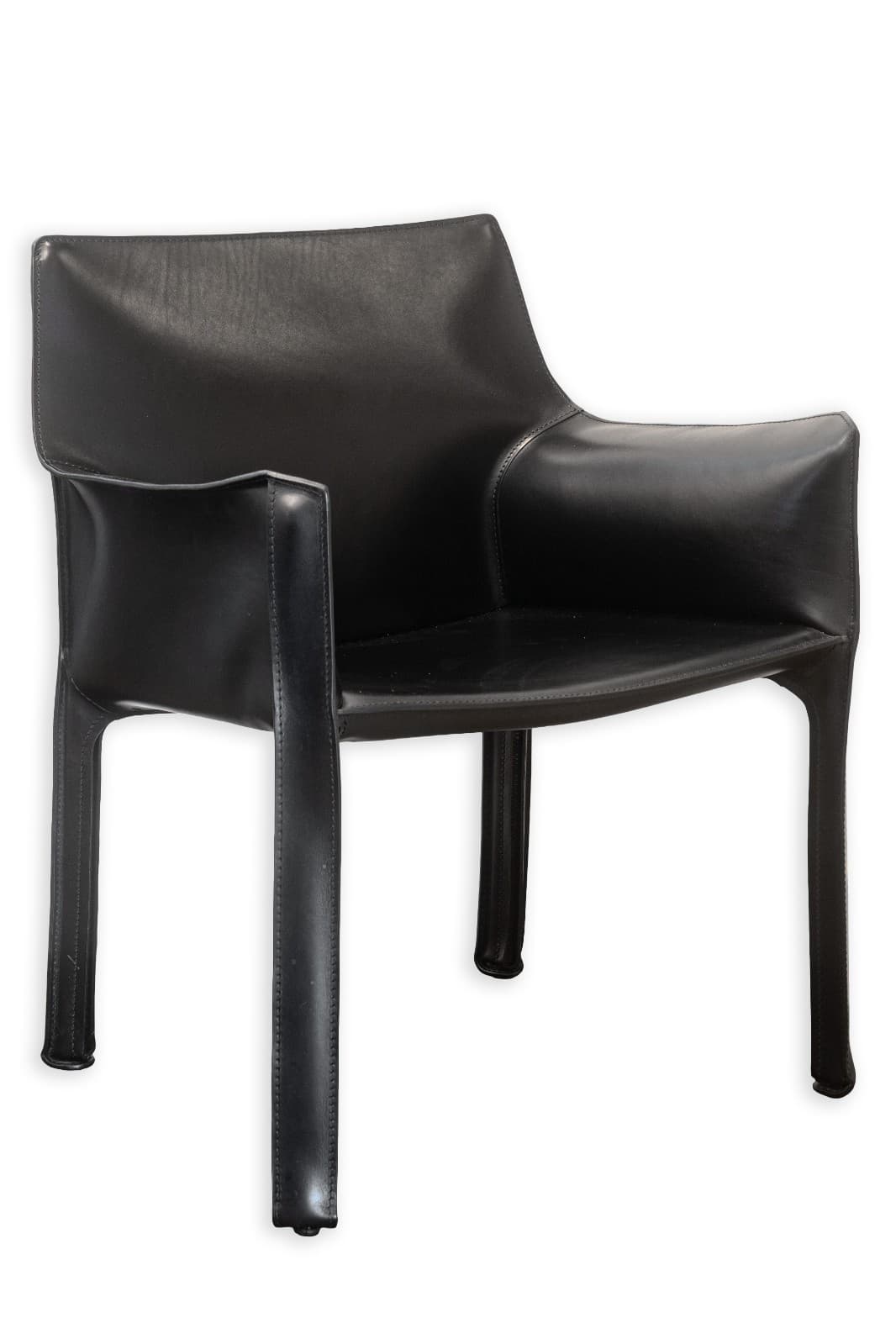 Set of 4 Mario Bellini for Cassina Cab 413 Black Leather Modern Dining Armchairs - Thumbnail 3