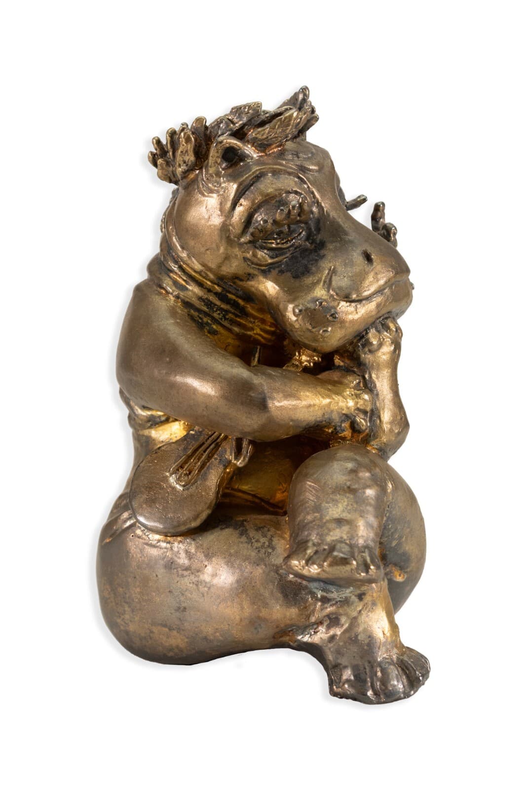 Modern Brutalist Fashionista Hippopotamus Cast Metal Sculpture Signed G.G. 1973 - Thumbnail 2