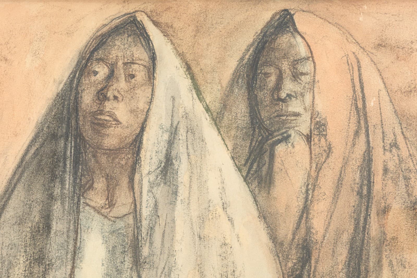 Francisco Zuniga - Untitled (Three Seated Women) Signed Pastel Drawing on Paper - Thumbnail 4