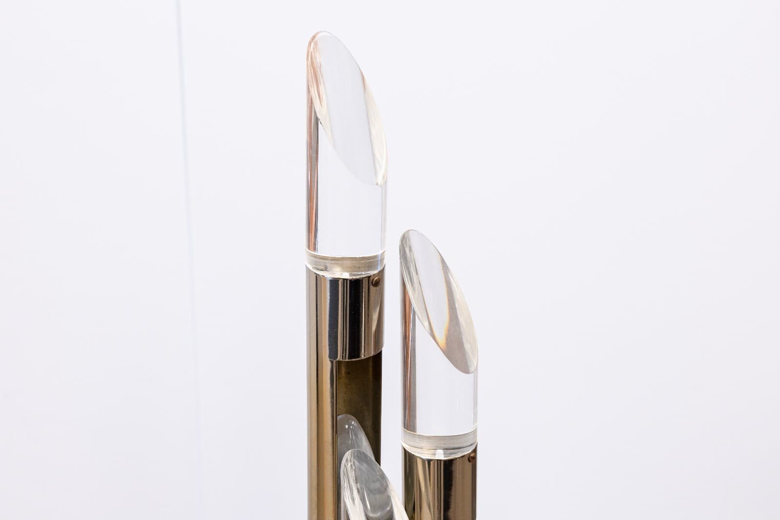 1970s Polished Chrome Three Fixture Table Lamp with Lucite Acrylic Prism Tips - Thumbnail 2