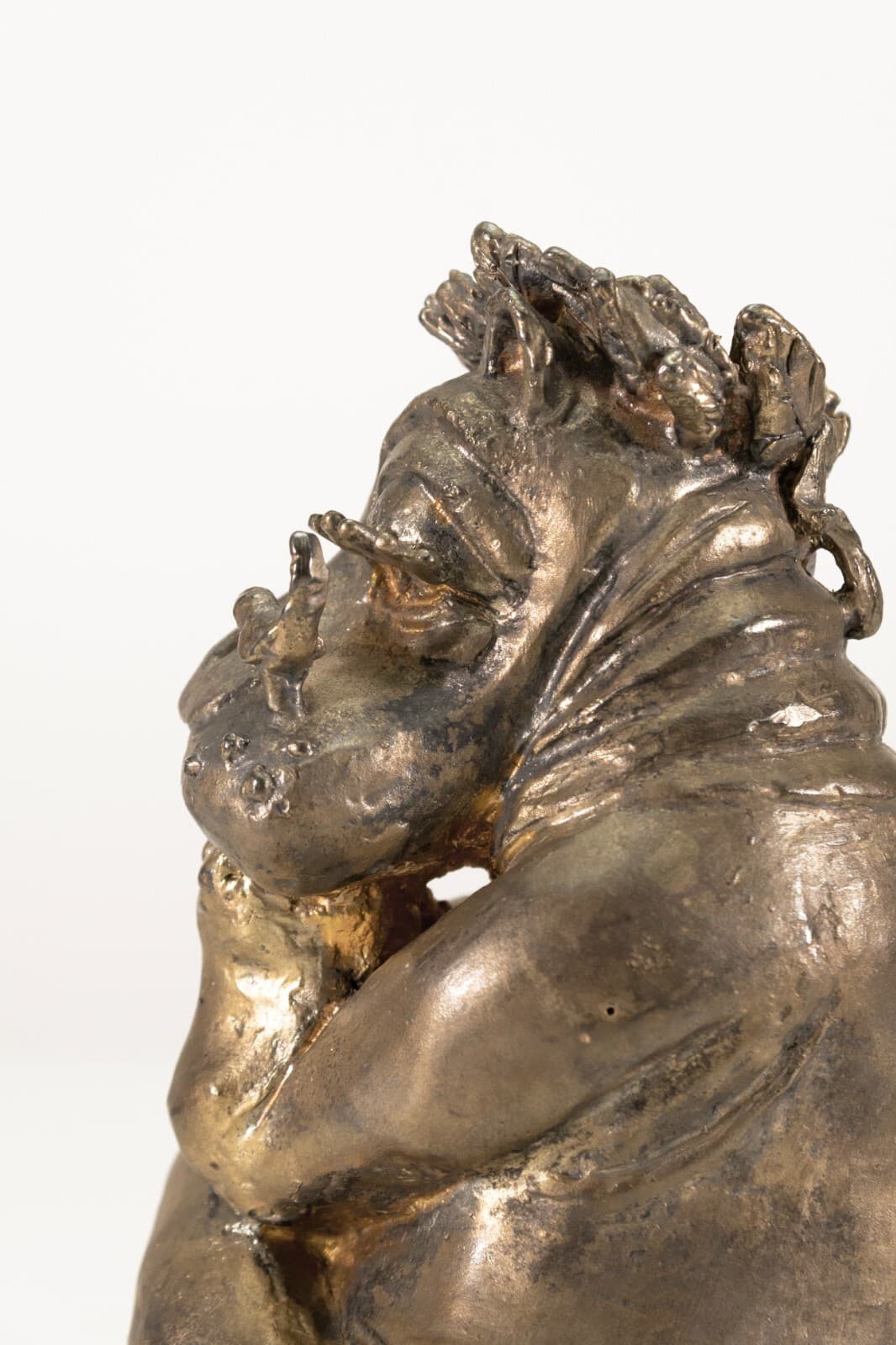 Modern Brutalist Fashionista Hippopotamus Cast Metal Sculpture Signed G.G. 1973 - Thumbnail 5