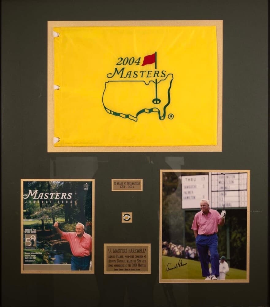 Masters 2004 Arnold Palmer Signed Photograph, Flag, & Pin in Memorabilia Frame - Thumbnail 2