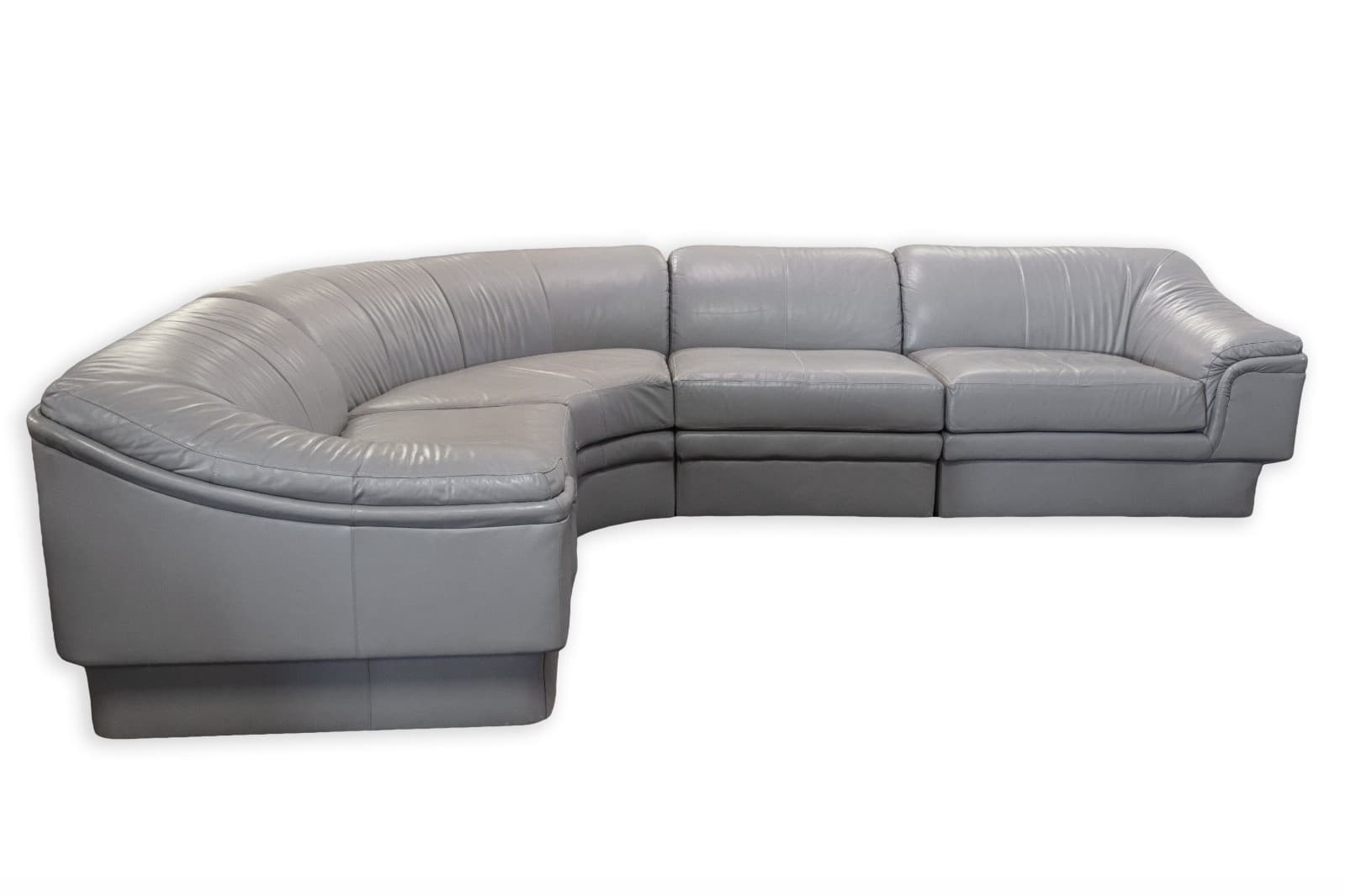 Vintage Postmodern 4pc Curving Gray Leather Sofa Sectional - Thumbnail 2
