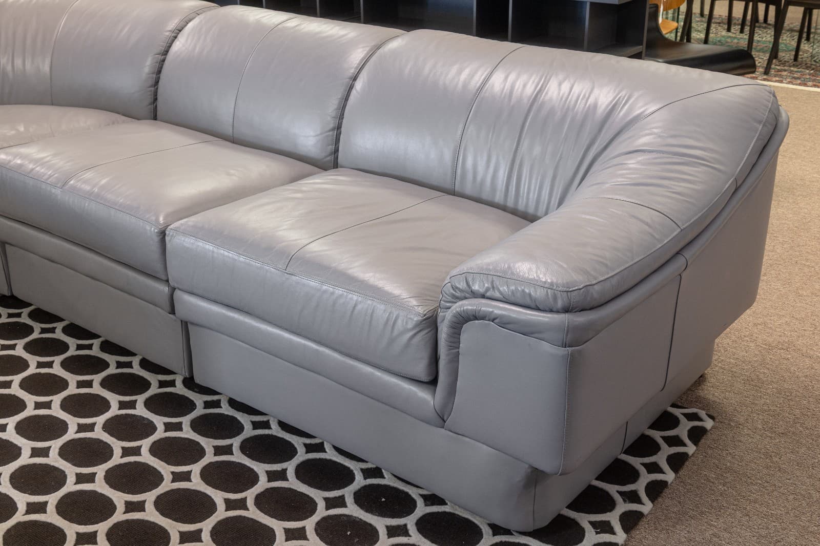 Vintage Postmodern 4pc Curving Gray Leather Sofa Sectional - Thumbnail 5
