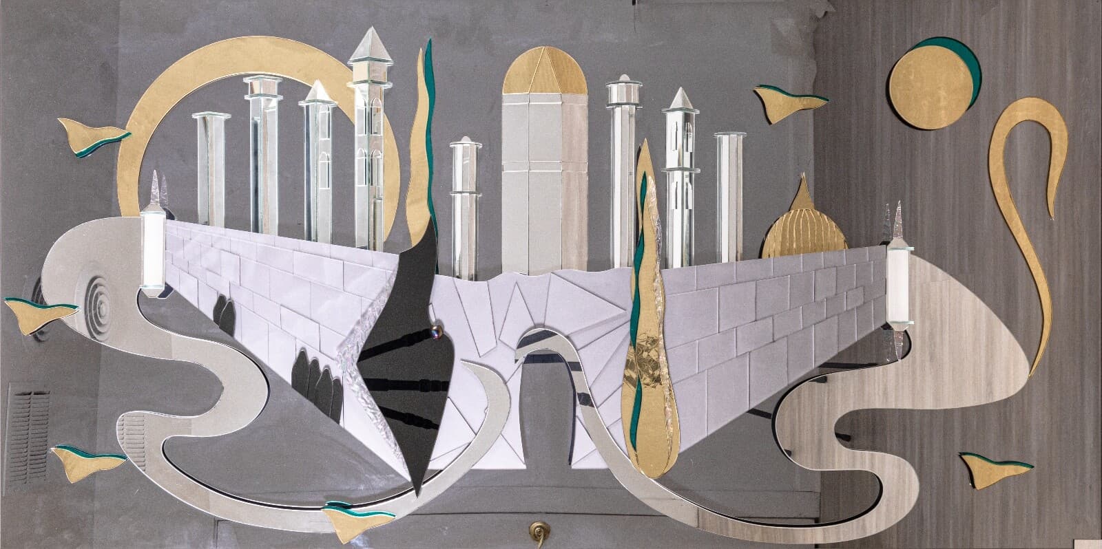 Harvard Reflections Fantasy Cityscape Contemporary Sculptural Mirror Art 80s