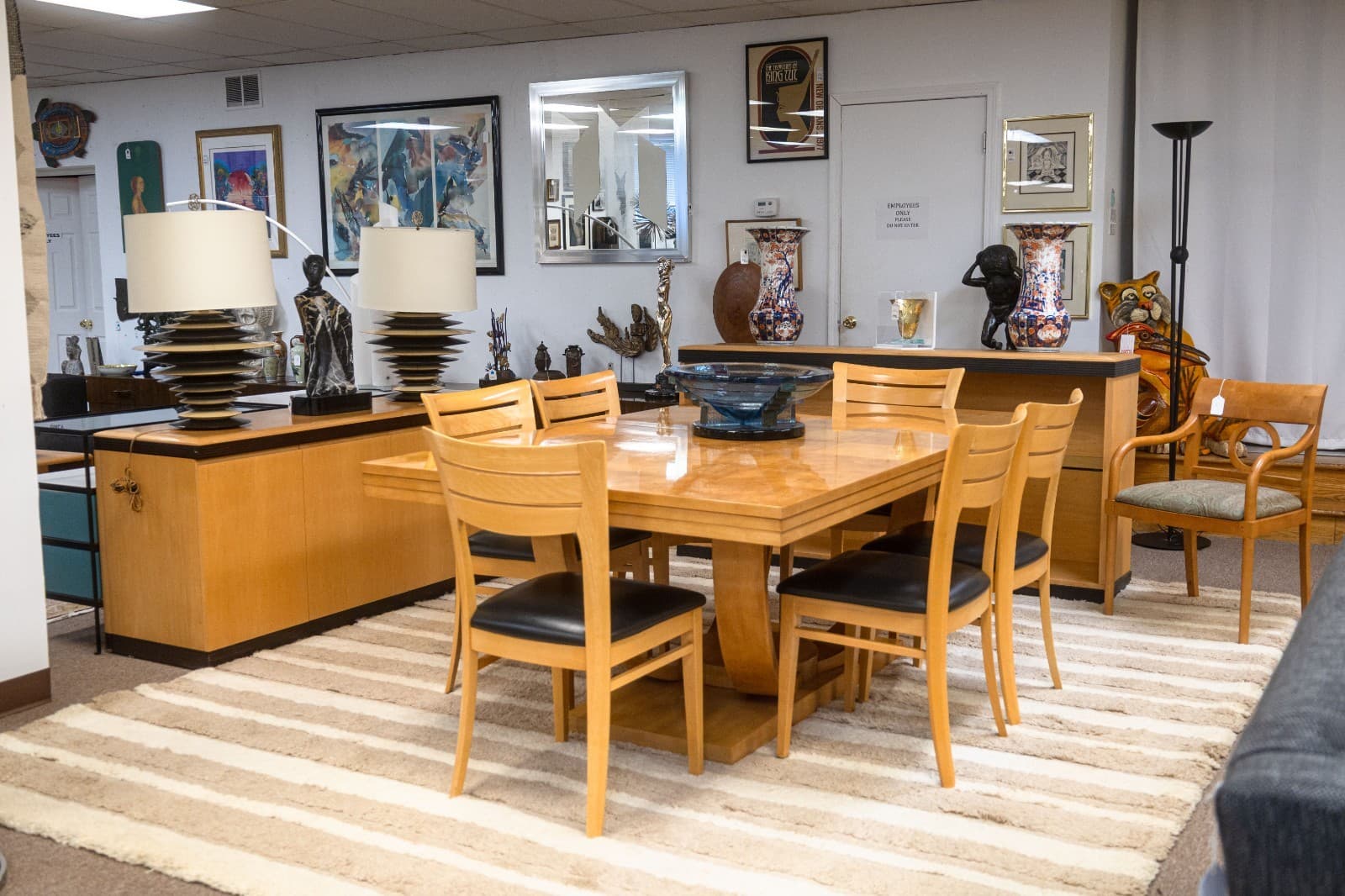 Century Furniture Omni Postmodern Burlwood Lacquered Dining Table with Leaves - Thumbnail 2