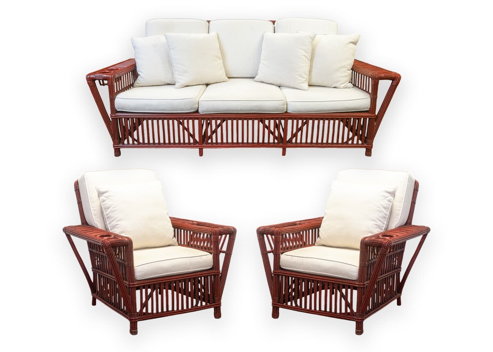 Vintage Palecek President's Sofa & Chair 3 Piece Rattan Patio Sofa & Chair Set