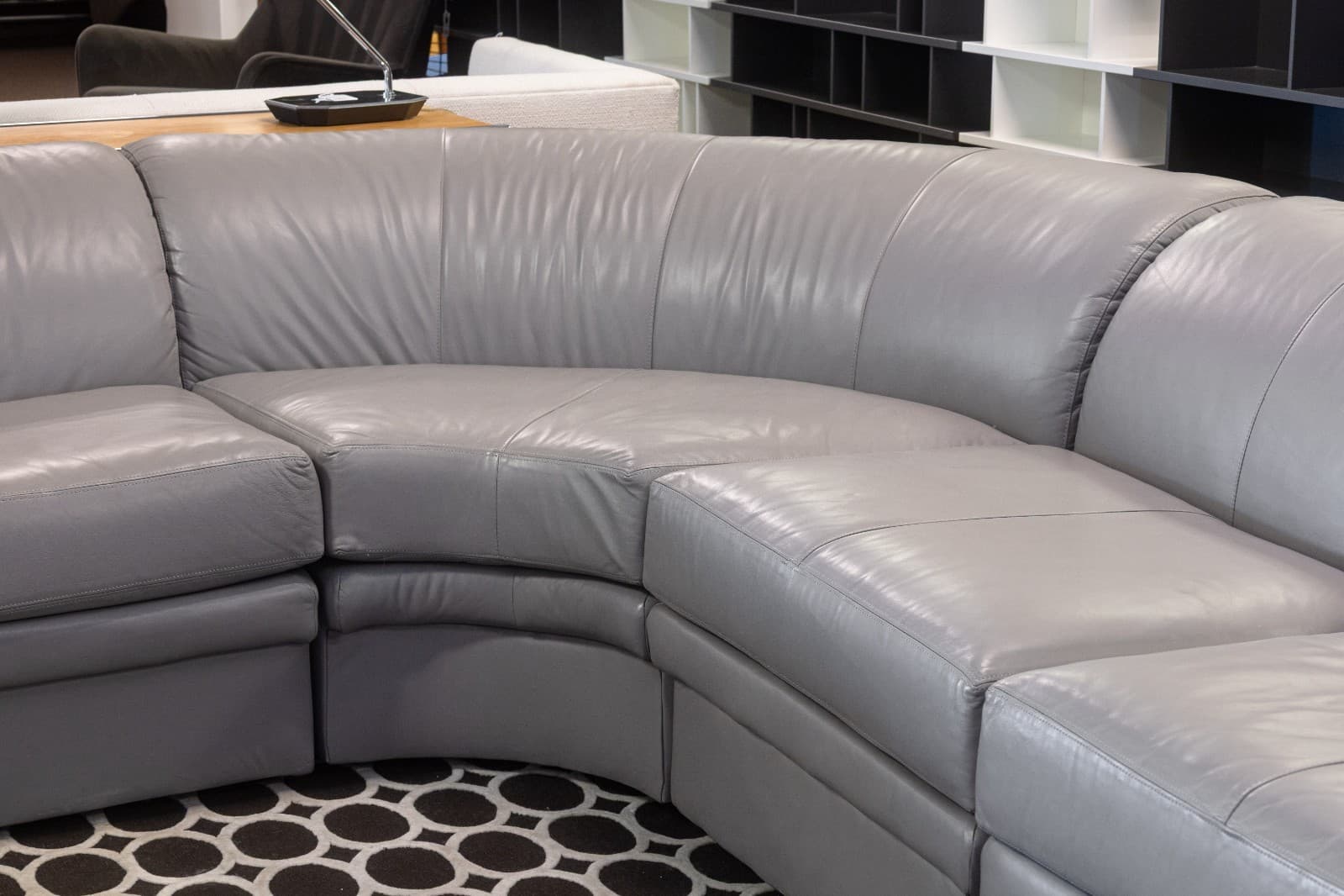Vintage Postmodern 4pc Curving Gray Leather Sofa Sectional - Thumbnail 4