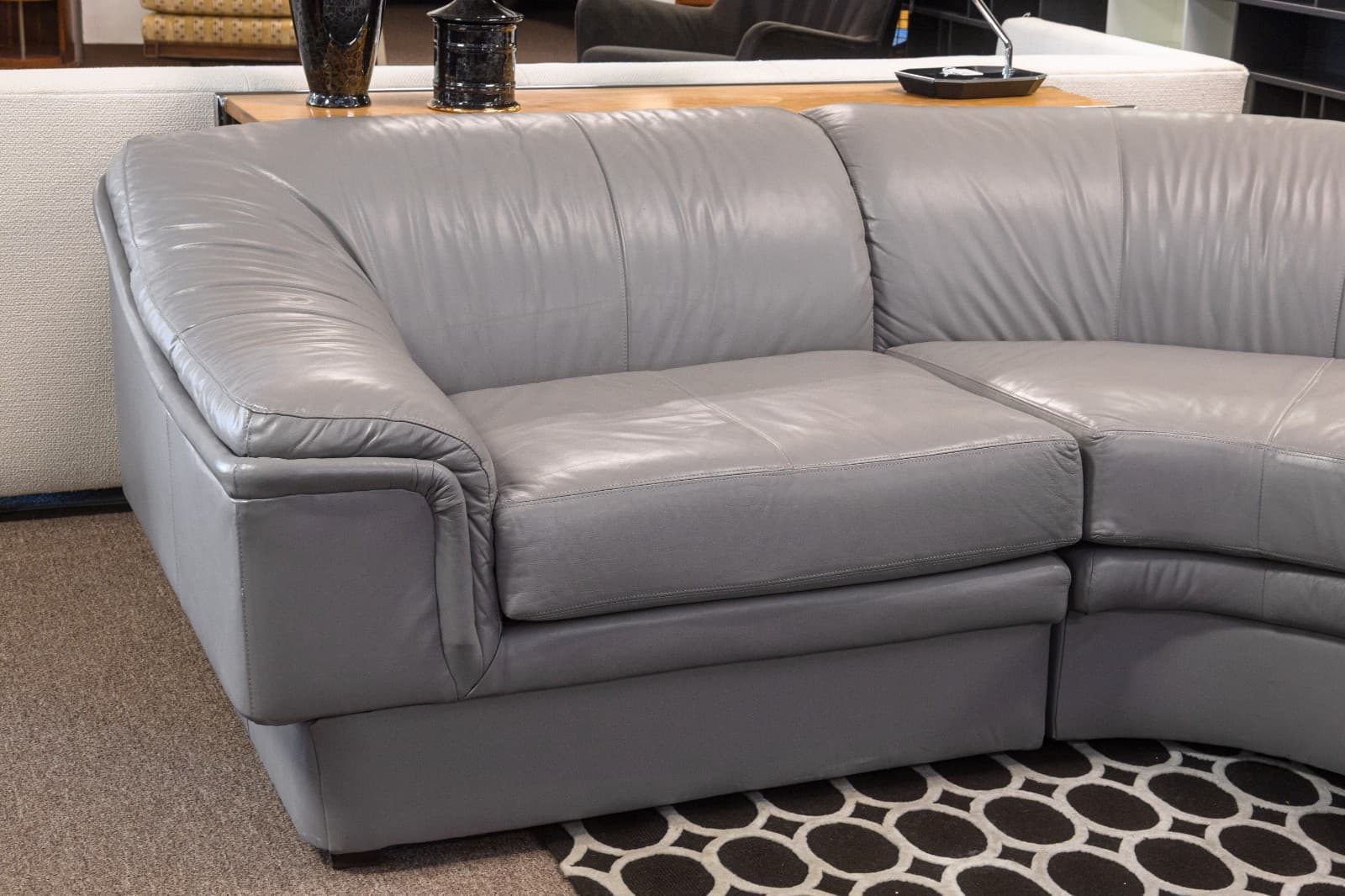 Vintage Postmodern 4pc Curving Gray Leather Sofa Sectional - Thumbnail 3