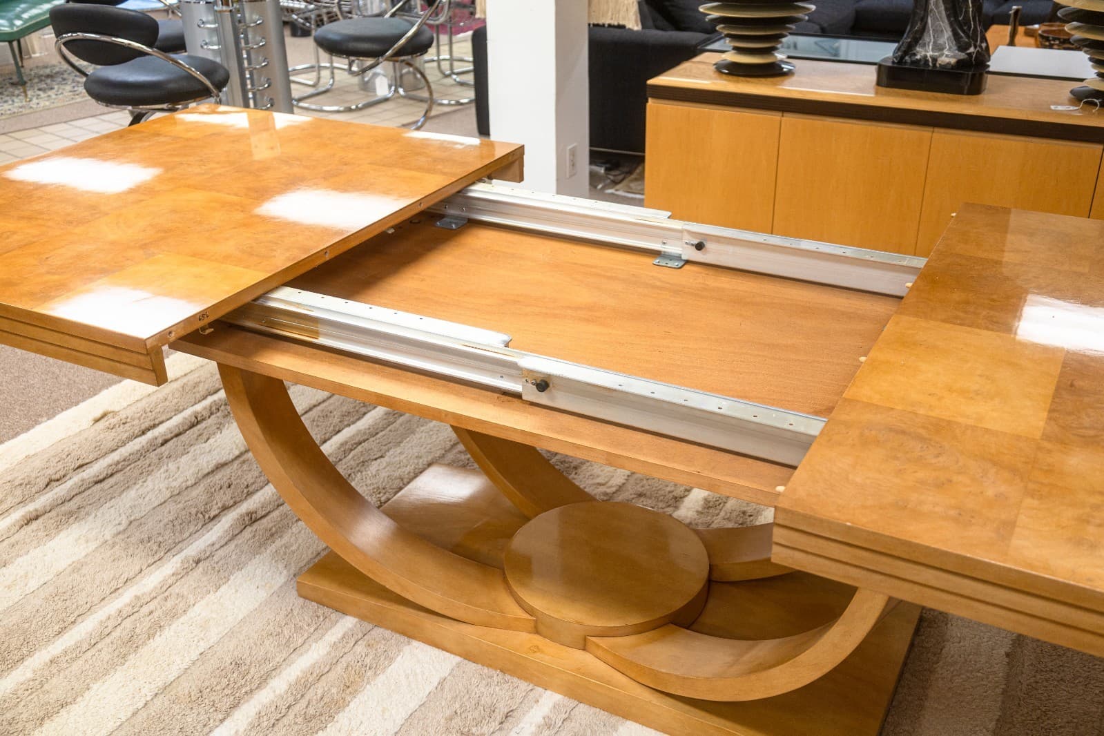 Century Furniture Omni Postmodern Burlwood Lacquered Dining Table with Leaves - Thumbnail 6