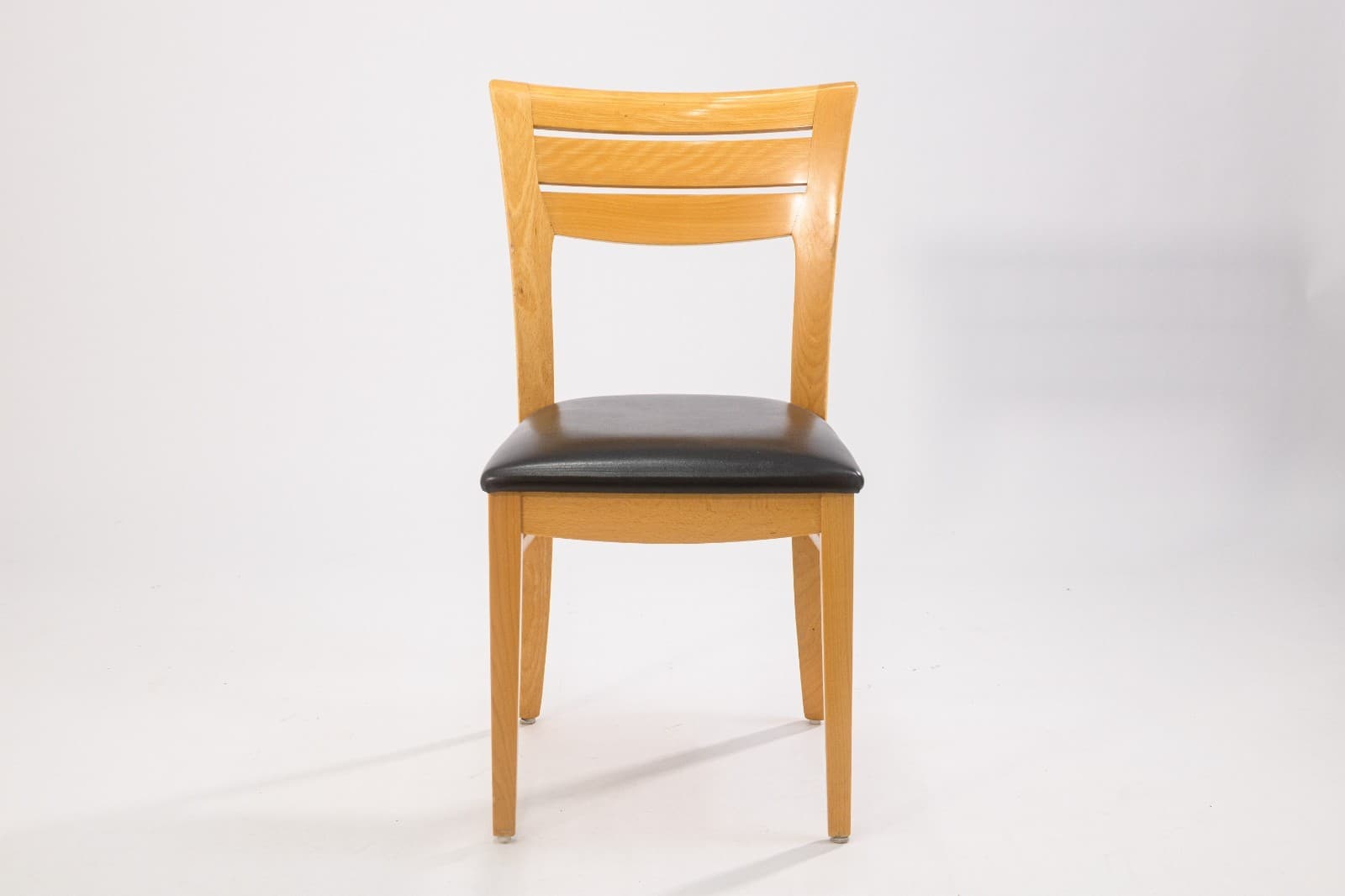 Set of 6 Lowenstein Blonde Wood and Black Leather Vintage Dining Chairs - Thumbnail 4