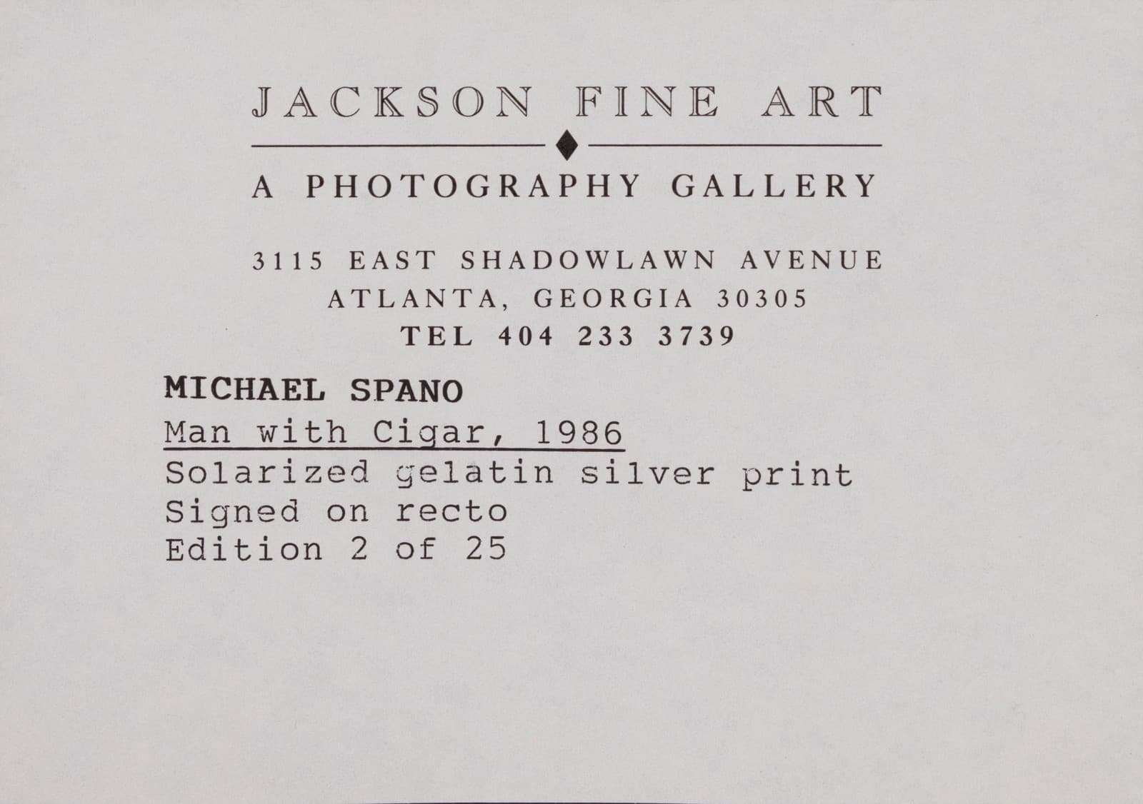 Michael Spano - Man with Cigar, 1986 Signed Solarized Gelatin Silver 2/25 - Thumbnail 8