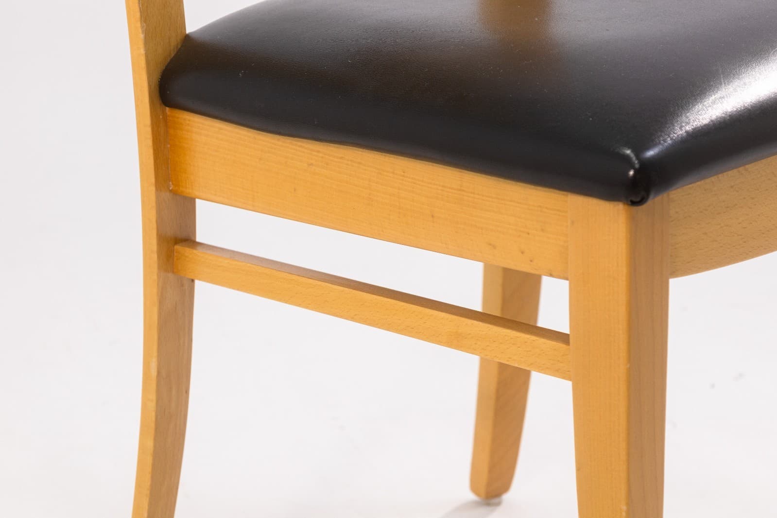 Set of 6 Lowenstein Blonde Wood and Black Leather Vintage Dining Chairs - Thumbnail 9
