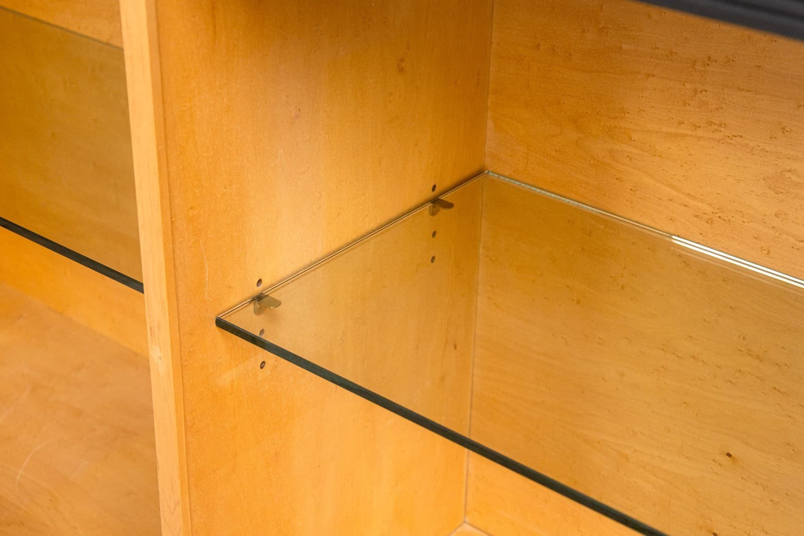 Vintage Postmodern 2 Tier Glass Shelf Blonde Wood Display Cabinet - Thumbnail 6