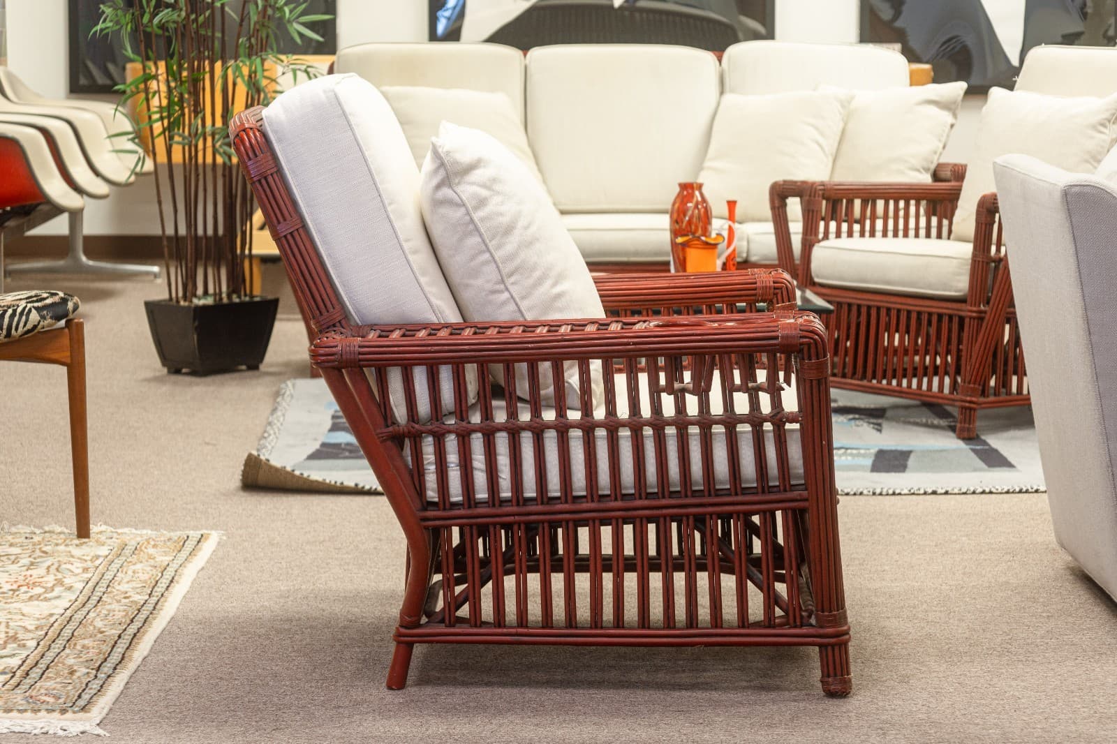 Vintage Palecek President's Sofa & Chair 3 Piece Rattan Patio Sofa & Chair Set - Thumbnail 11