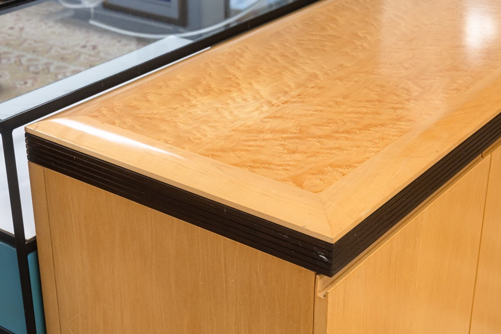 Vintage Postmodern Burlwood Sideboard Credenza Cabinet - Thumbnail 4