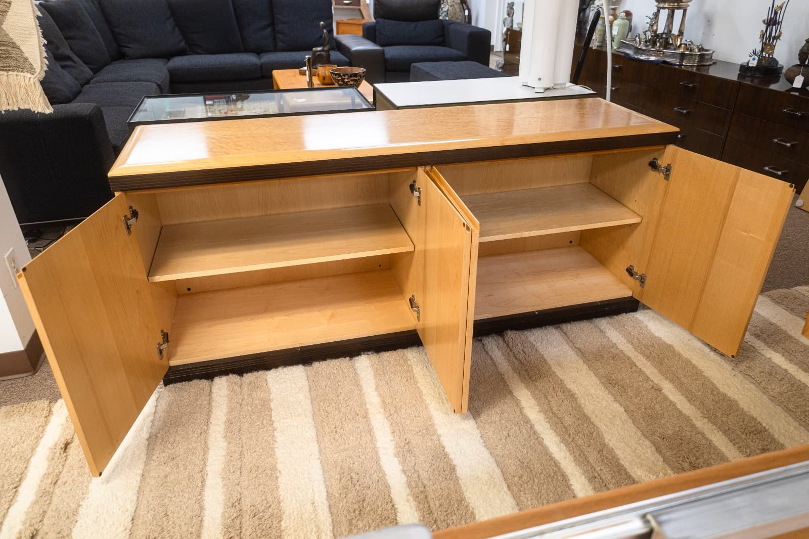 Vintage Postmodern Burlwood Sideboard Credenza Cabinet - Thumbnail 6