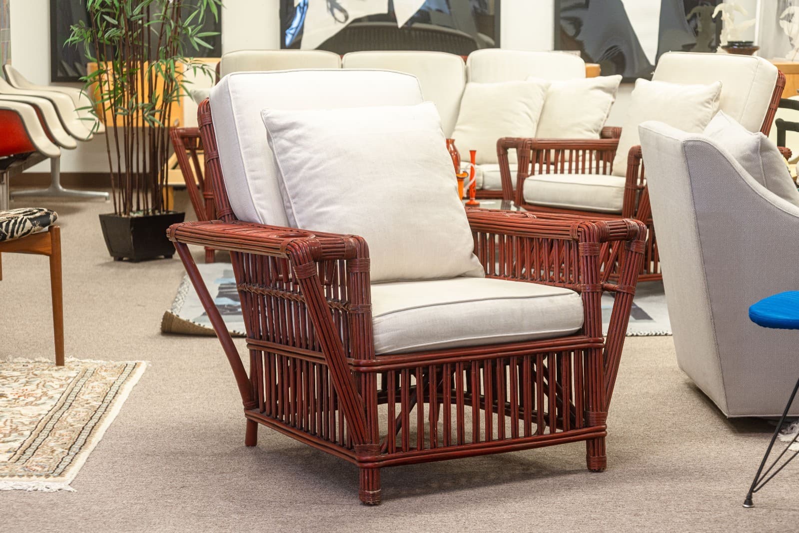 Vintage Palecek President's Sofa & Chair 3 Piece Rattan Patio Sofa & Chair Set - Thumbnail 10