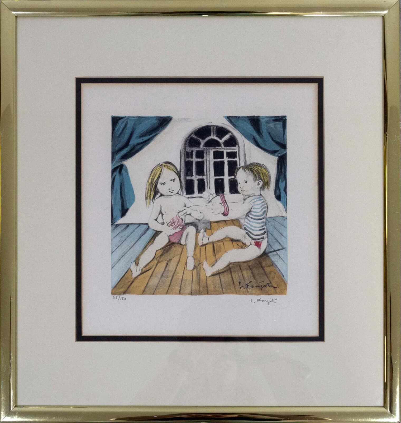 Leonard Tsugouharu Knitting Signed Modern Lithograph on Paper 1963 Framed 55/150 - Thumbnail 2