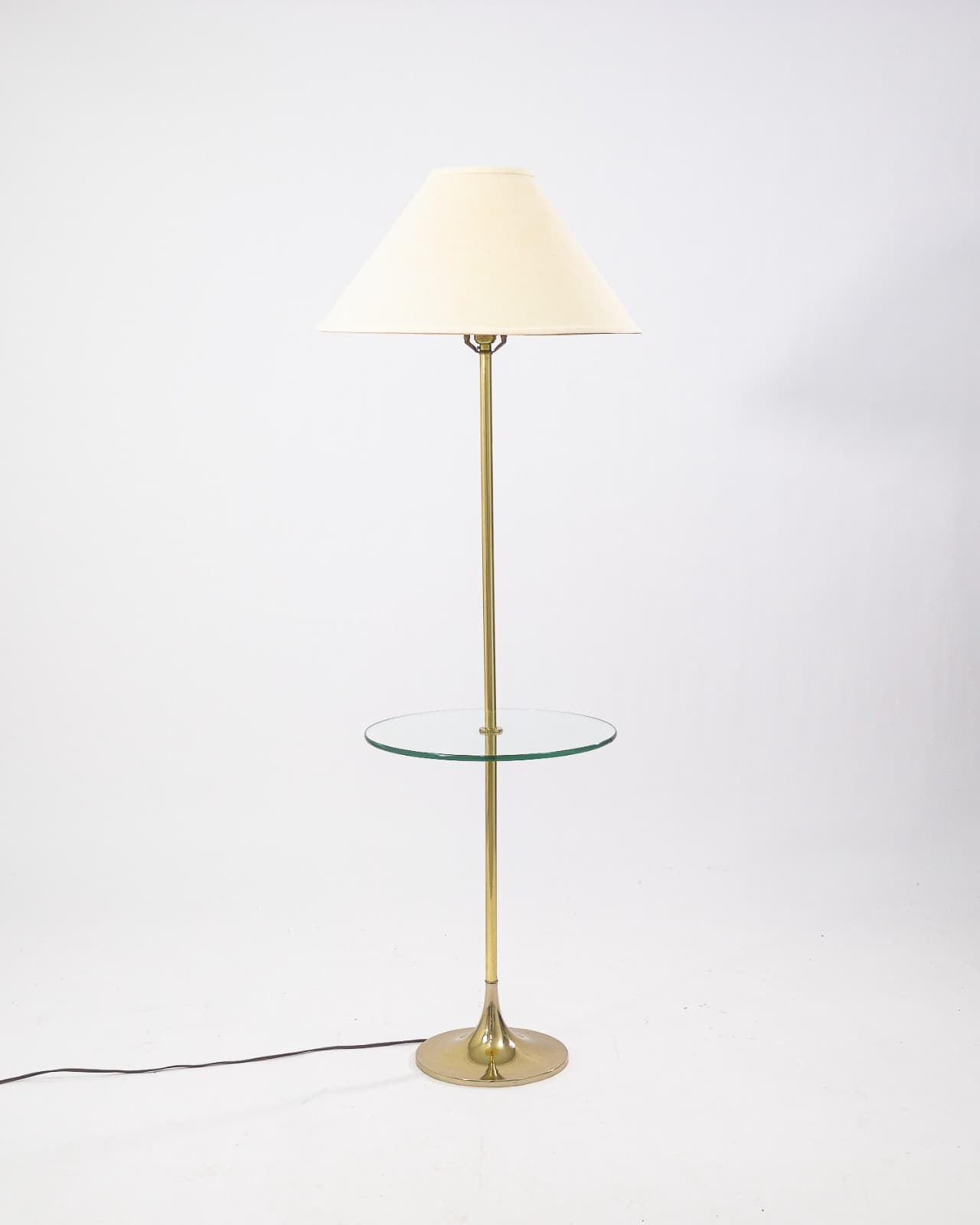 Vintage Laurel Lamp Company Brass and Round Glass Mid Century Modern Lamp Table - Thumbnail 2