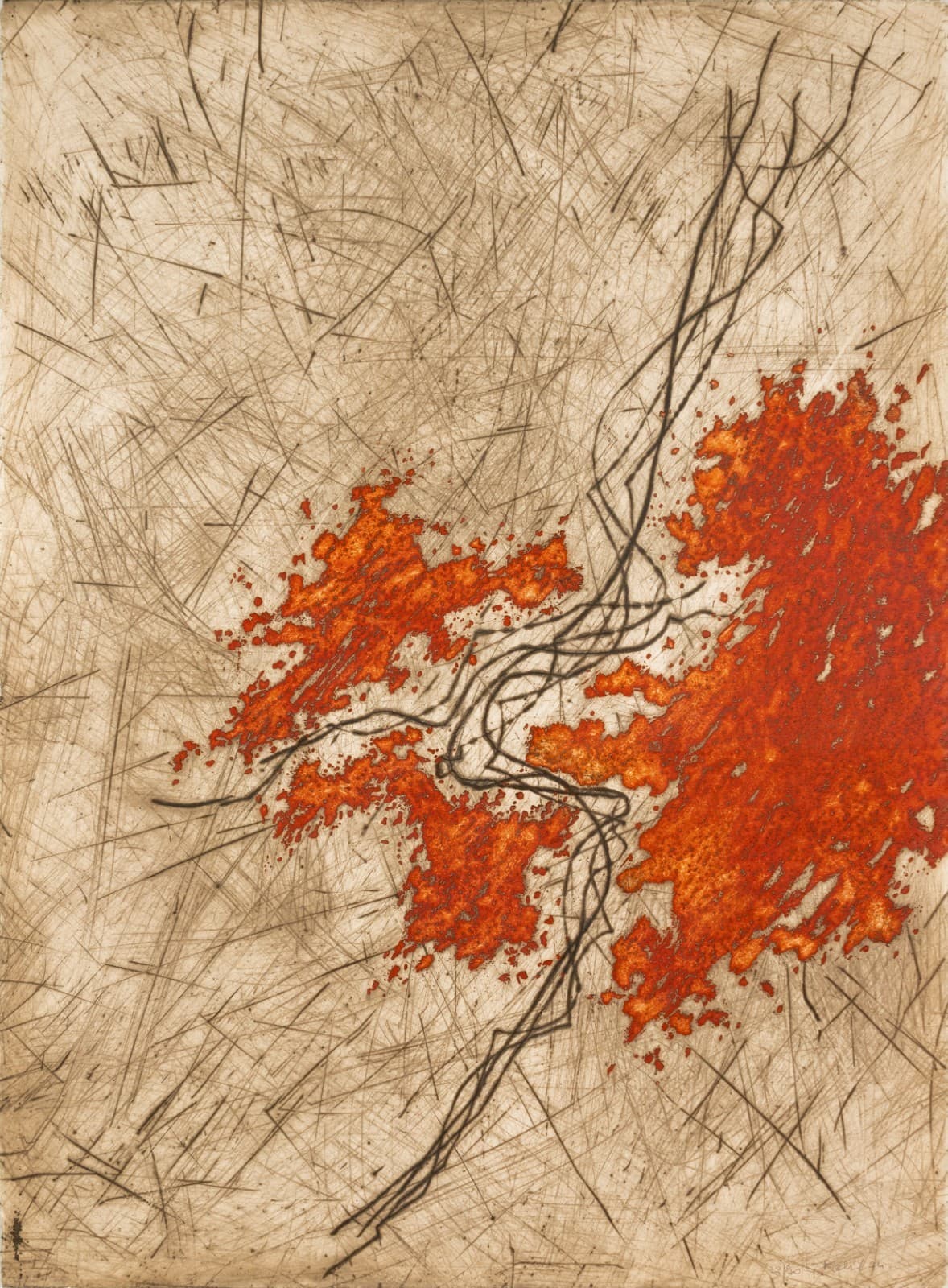 Yannick Ballif - Untitled (Orange Leaves) Signed Modern Embossed Relief Etching - Thumbnail 2