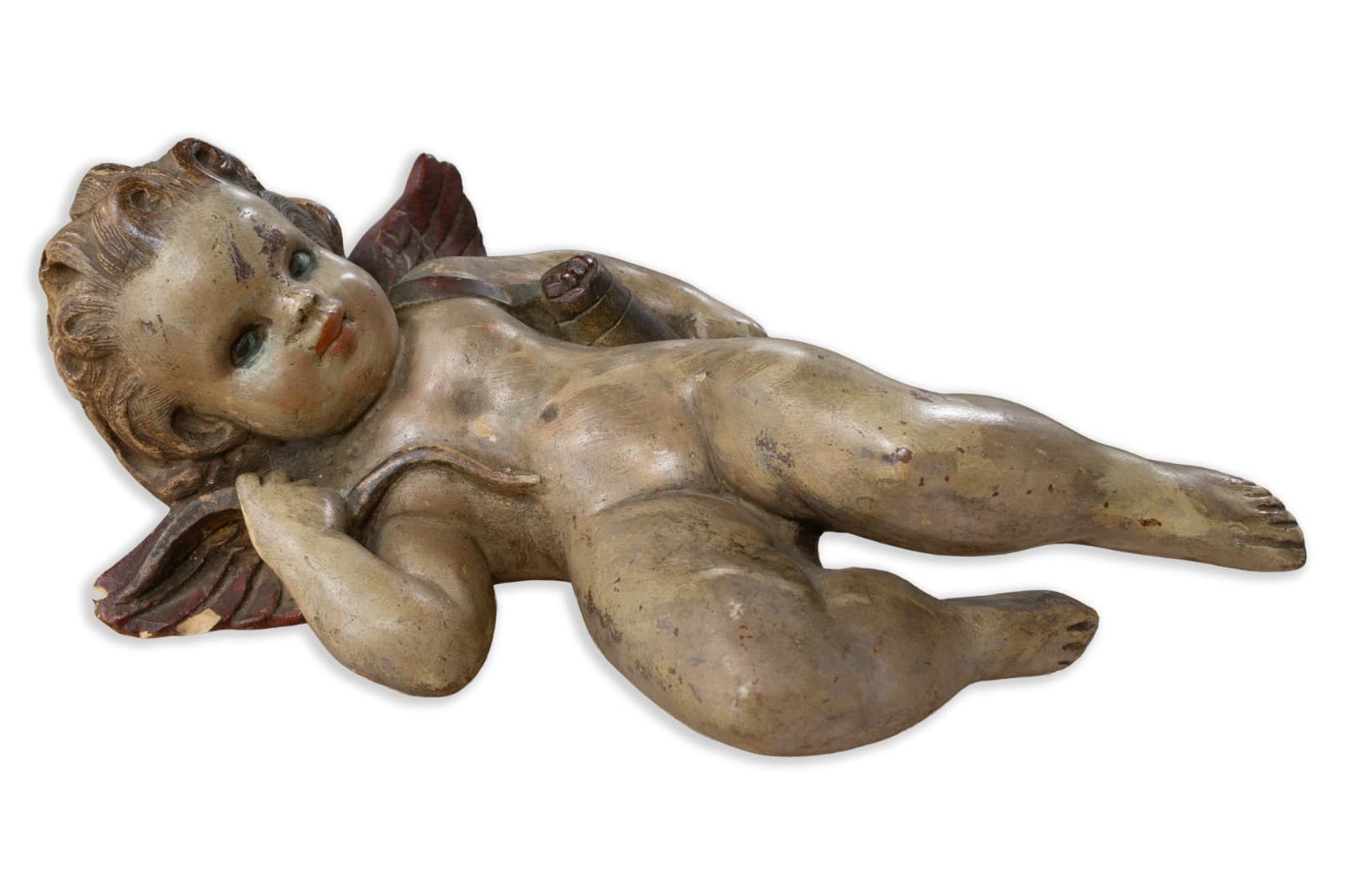 Antique Italian Baroque - Hand Painted Ceramic Cherub Sculpture, c. 19th Century