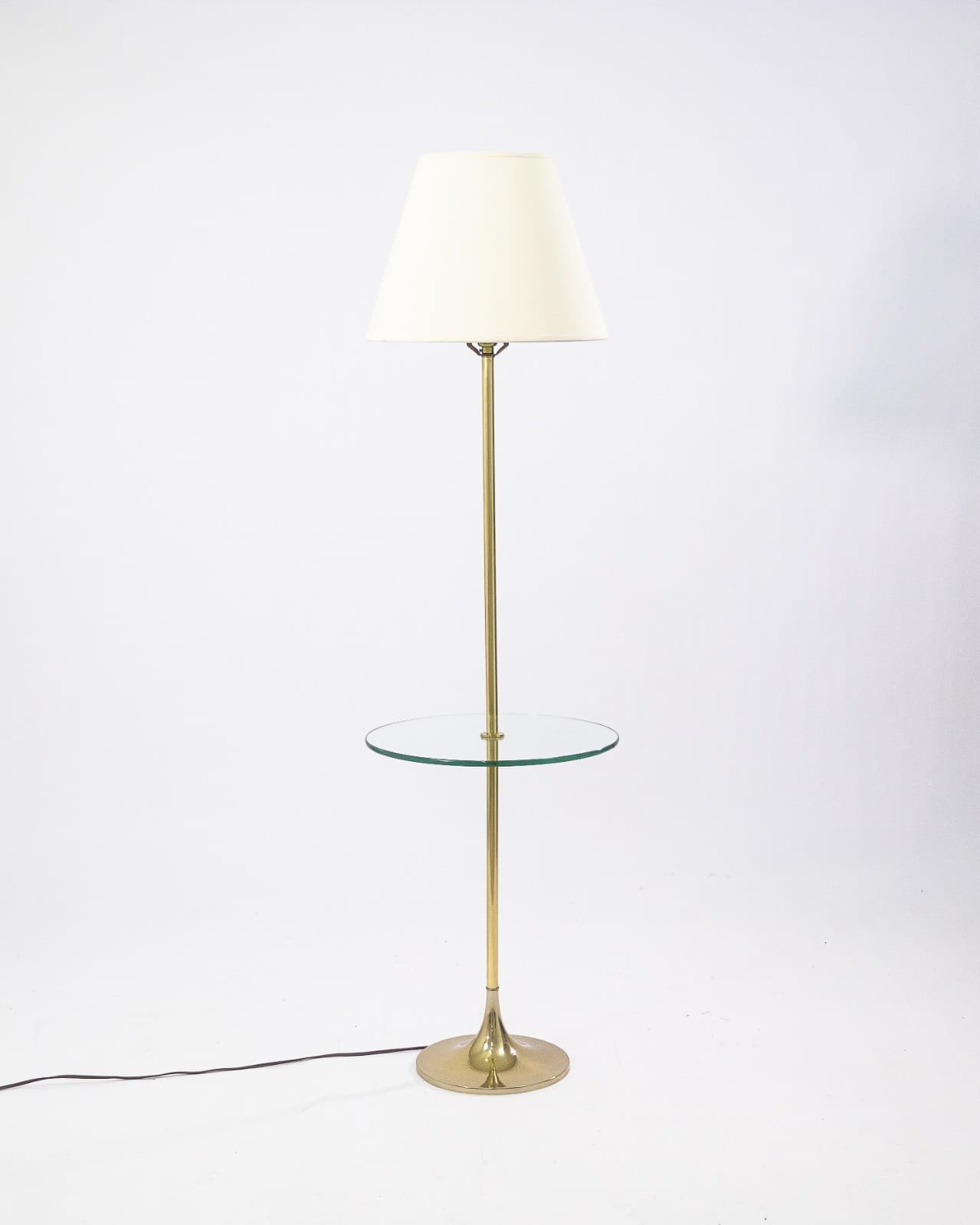Vintage Laurel Lamp Company Brass and Round Glass Mid Century Modern Lamp Table - Thumbnail 2