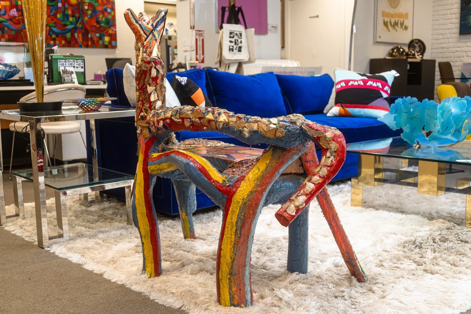Willie Leroy Elliot Jr. - Wolf Bench, c. 1990 Mixed Media Mosaic Art Sculpture - Thumbnail 6
