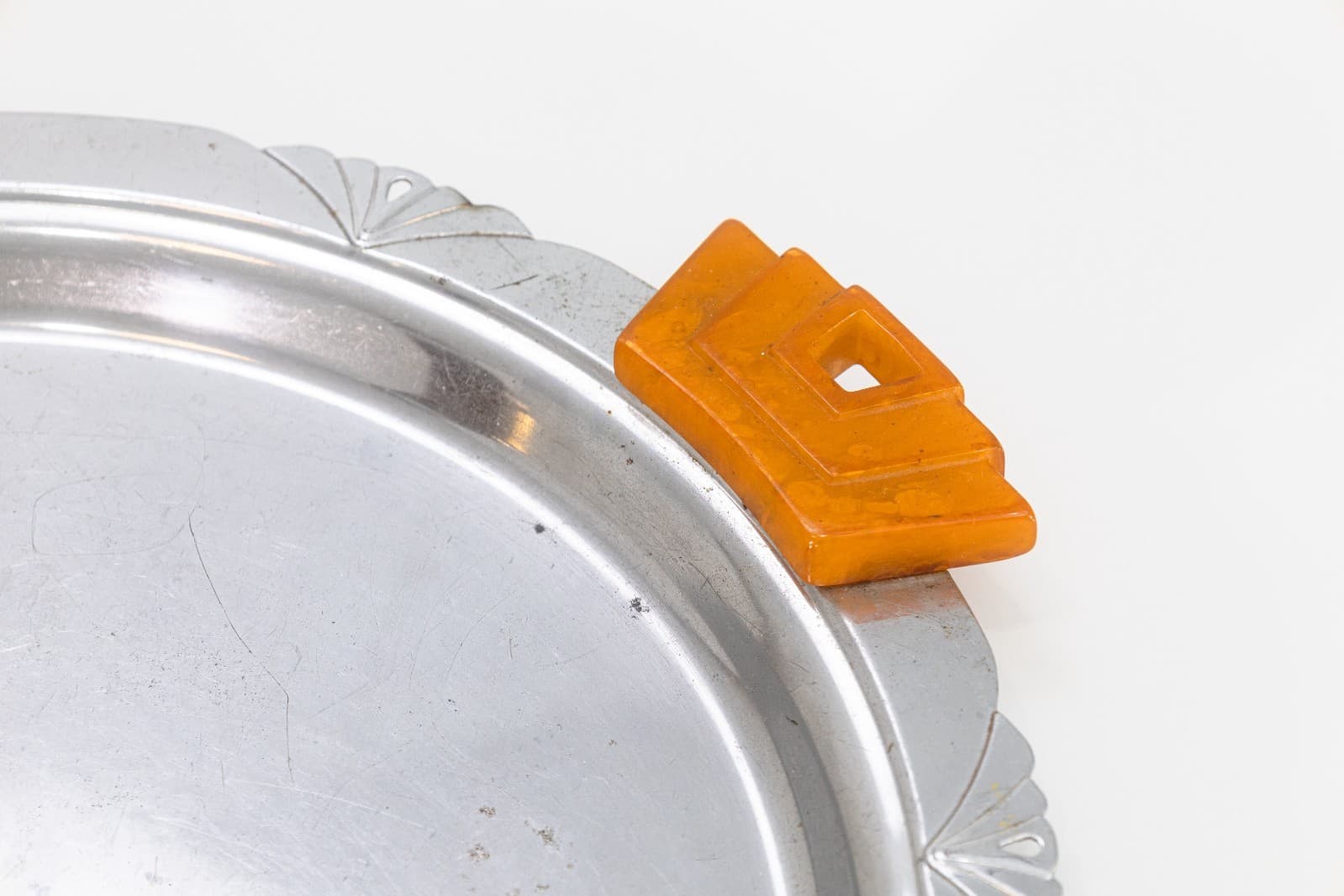 Art Deco Chrome Platter with Bakelite Handles, c. 1930s - Modern Bar Collectable - Thumbnail 2
