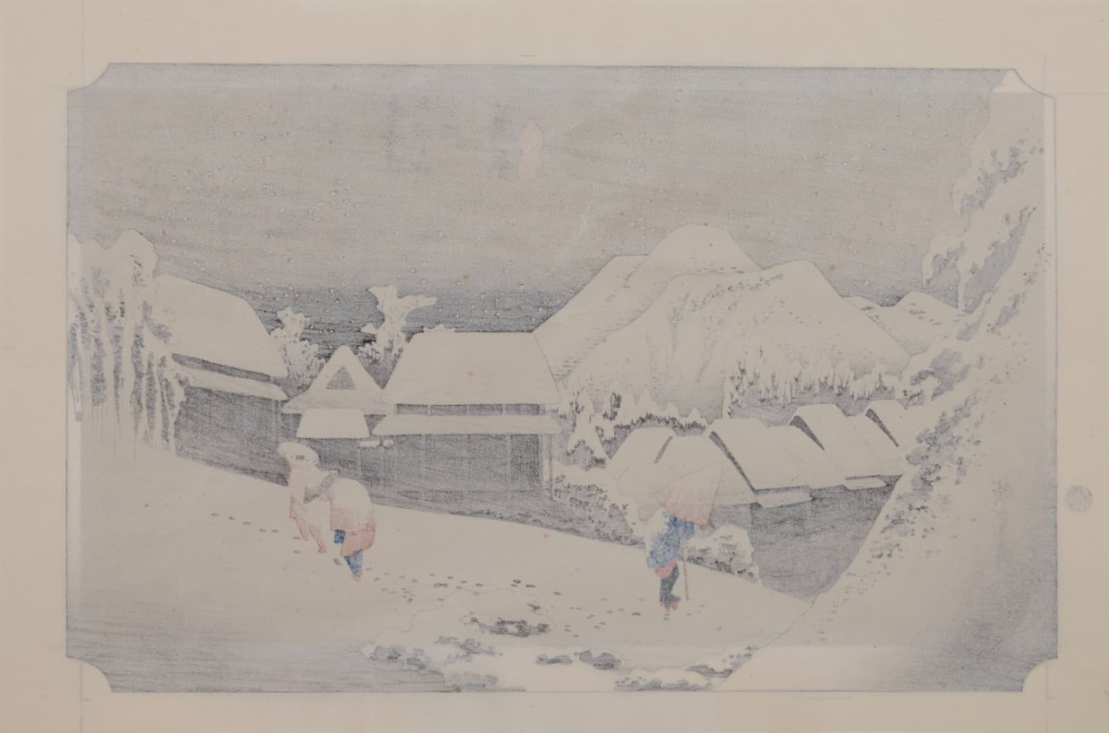 Utagawa Hiroshige Woodblock Print "Evening Snow at Kanbara" 1933-34 Woodblock - Thumbnail 8