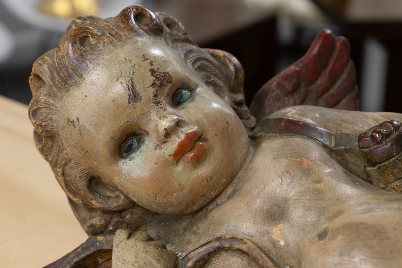 Antique Italian Baroque - Hand Painted Ceramic Cherub Sculpture, c. 19th Century - Thumbnail 4