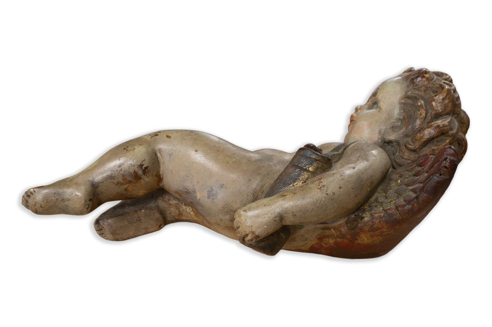 Antique Italian Baroque - Hand Painted Ceramic Cherub Sculpture, c. 19th Century - Thumbnail 2