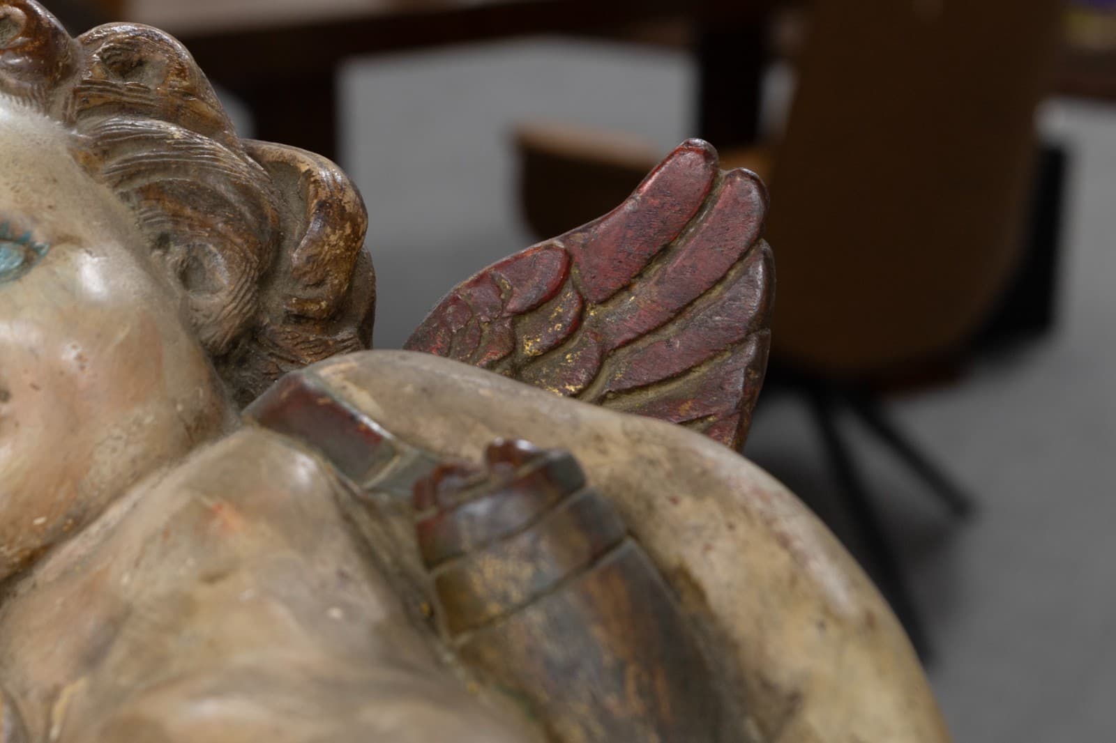Antique Italian Baroque - Hand Painted Ceramic Cherub Sculpture, c. 19th Century - Thumbnail 7