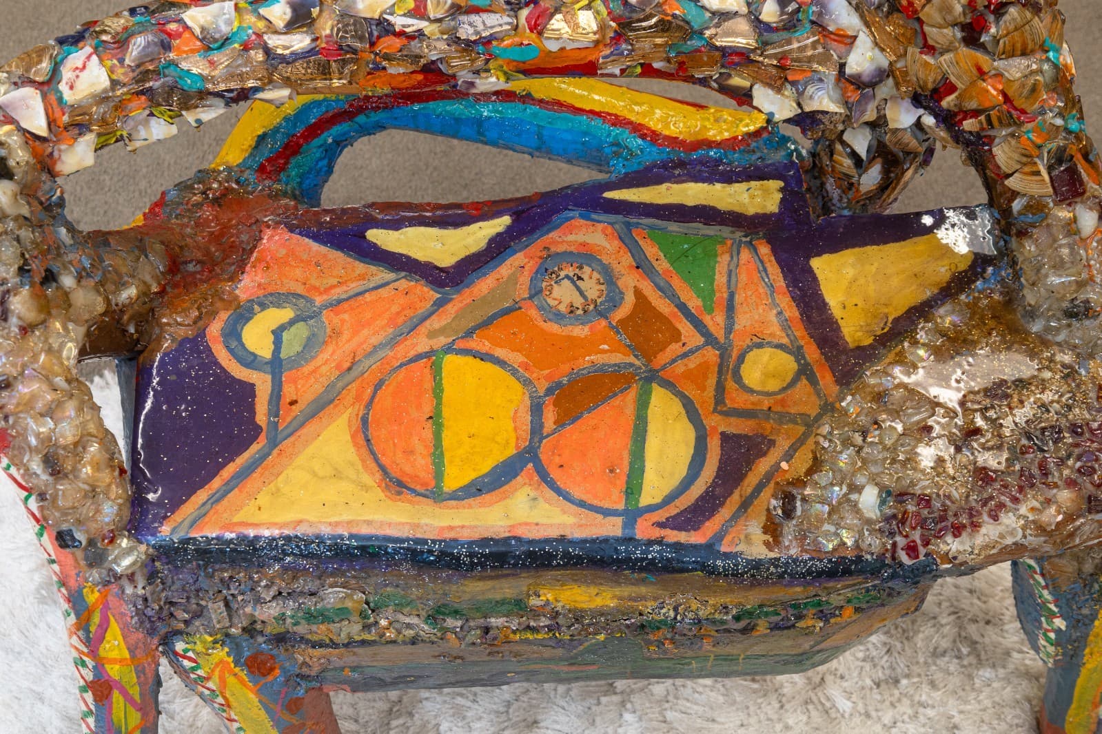 Willie Leroy Elliot Jr. - Wolf Bench, c. 1990 Mixed Media Mosaic Art Sculpture - Thumbnail 4