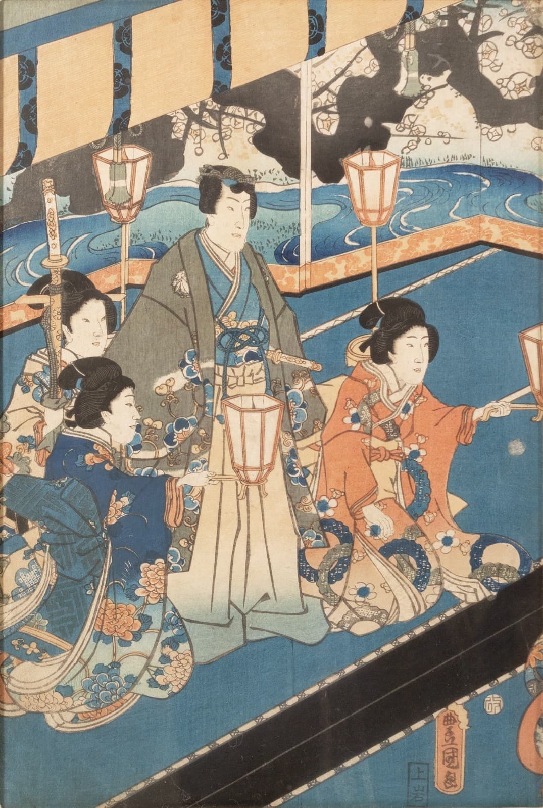 Utagawa Kunisada (Toyokuni III) - Fashionable Eastern Genji, 1854 Triptych - Thumbnail 3